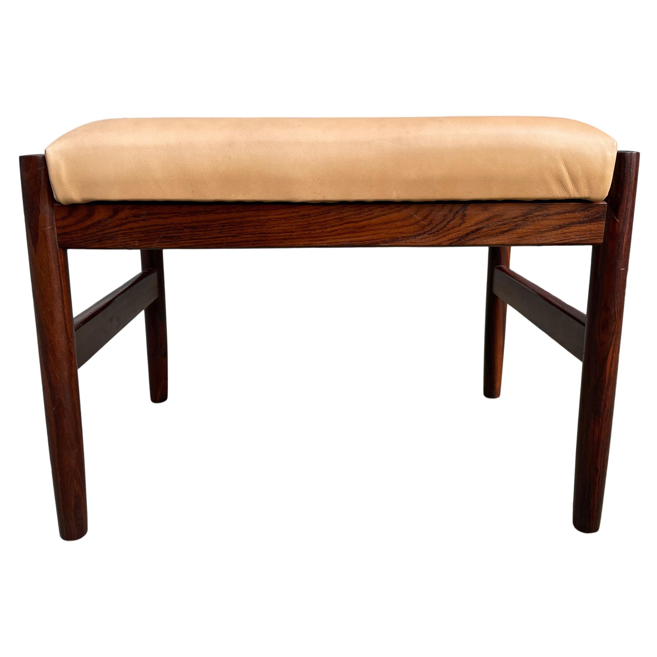 Mid Century Danish Modern Rosewood and Leather Small Stool Spottrup Mobler For Sale