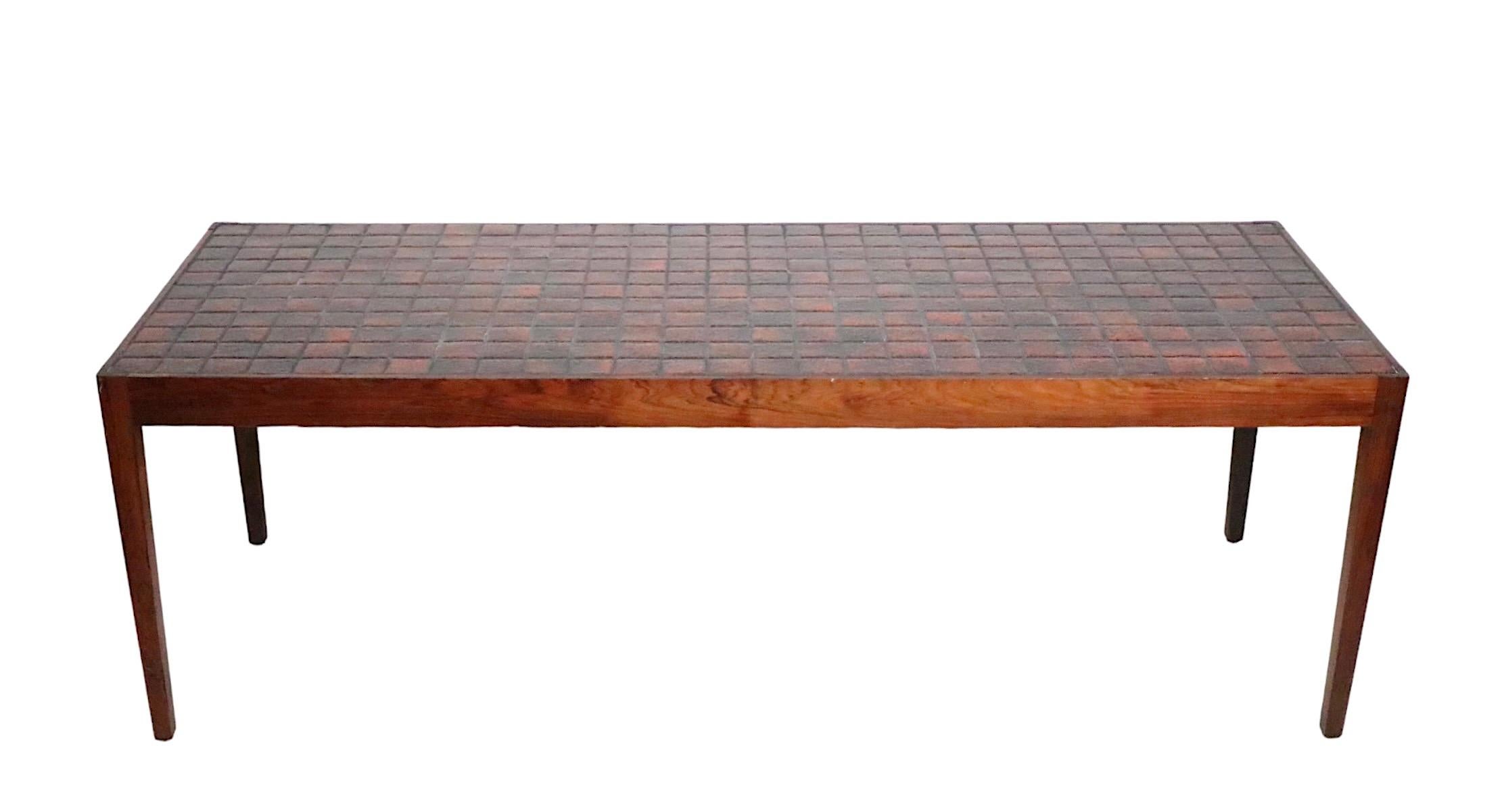 20th Century Mid Century Danish Modern Rosewood and Tile Coffee Table c 1950/60's