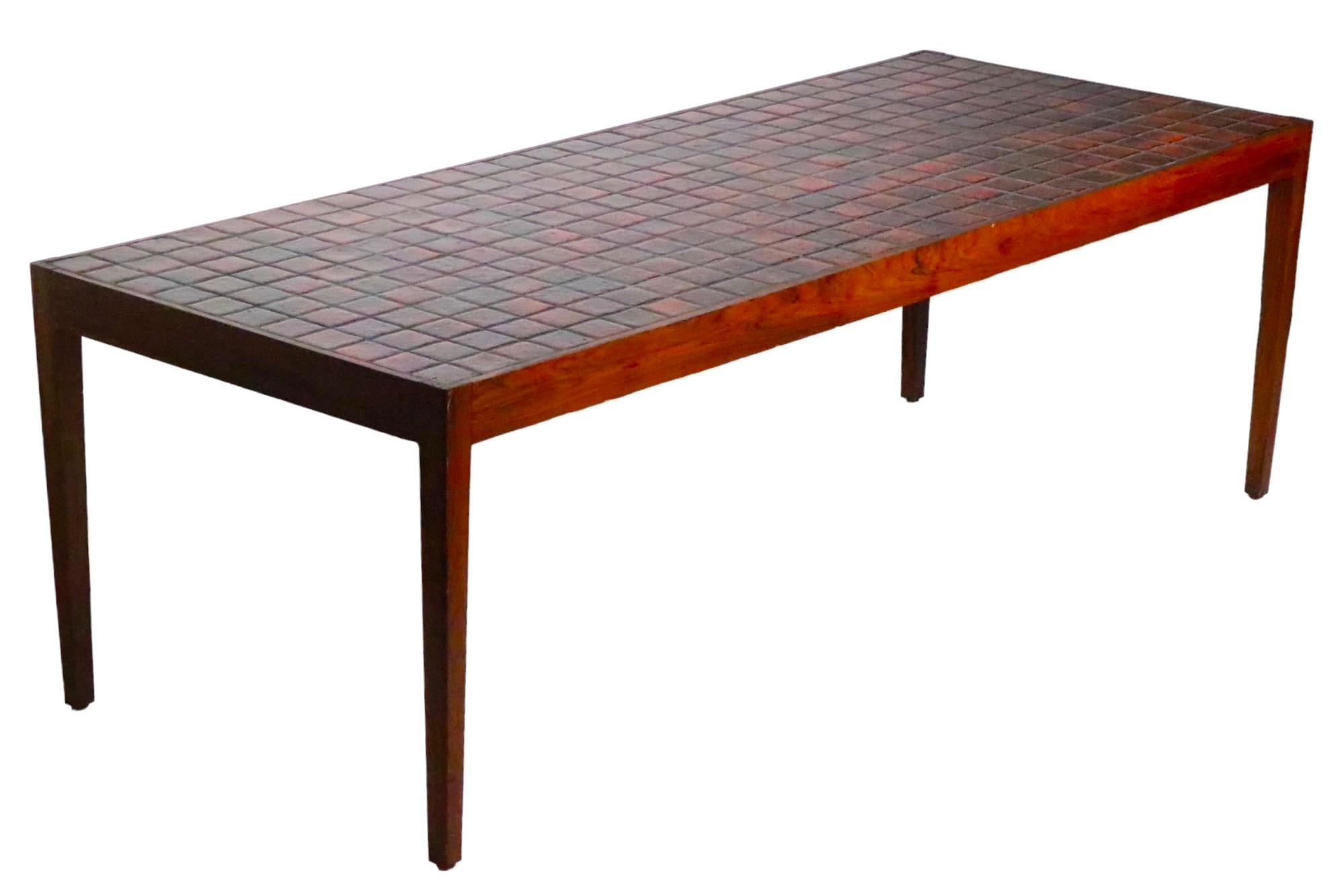Ceramic Mid Century Danish Modern Rosewood and Tile Coffee Table c 1950/60's