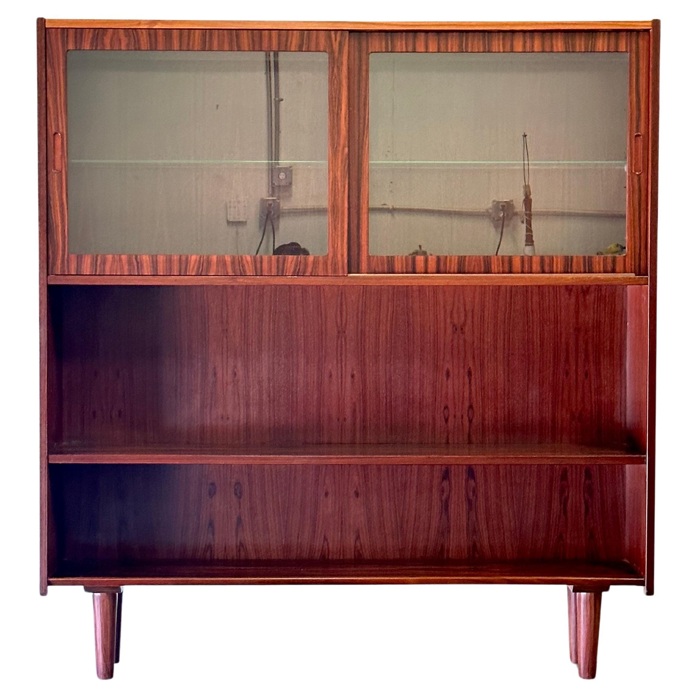 Midcentury Danish Modern Rosewood Bookcase Display Cabinet For Sale