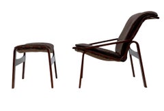 Mid-Century Danish Modern Rosewood & Brown Leather Lounge Chair & Ottoman Set