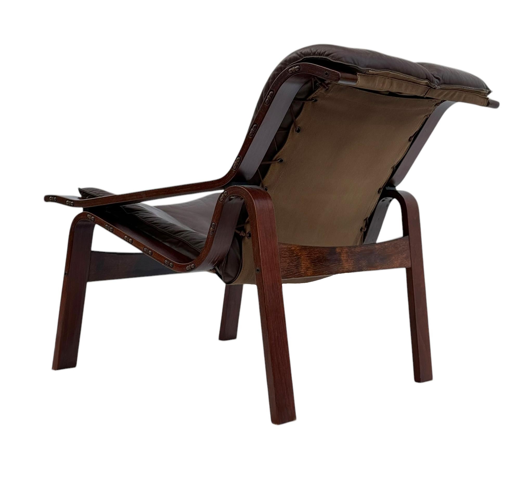 Mid-Century Danish Modern Rosewood & Brown Leather Lounge Chair & Ottoman Set For Sale 2