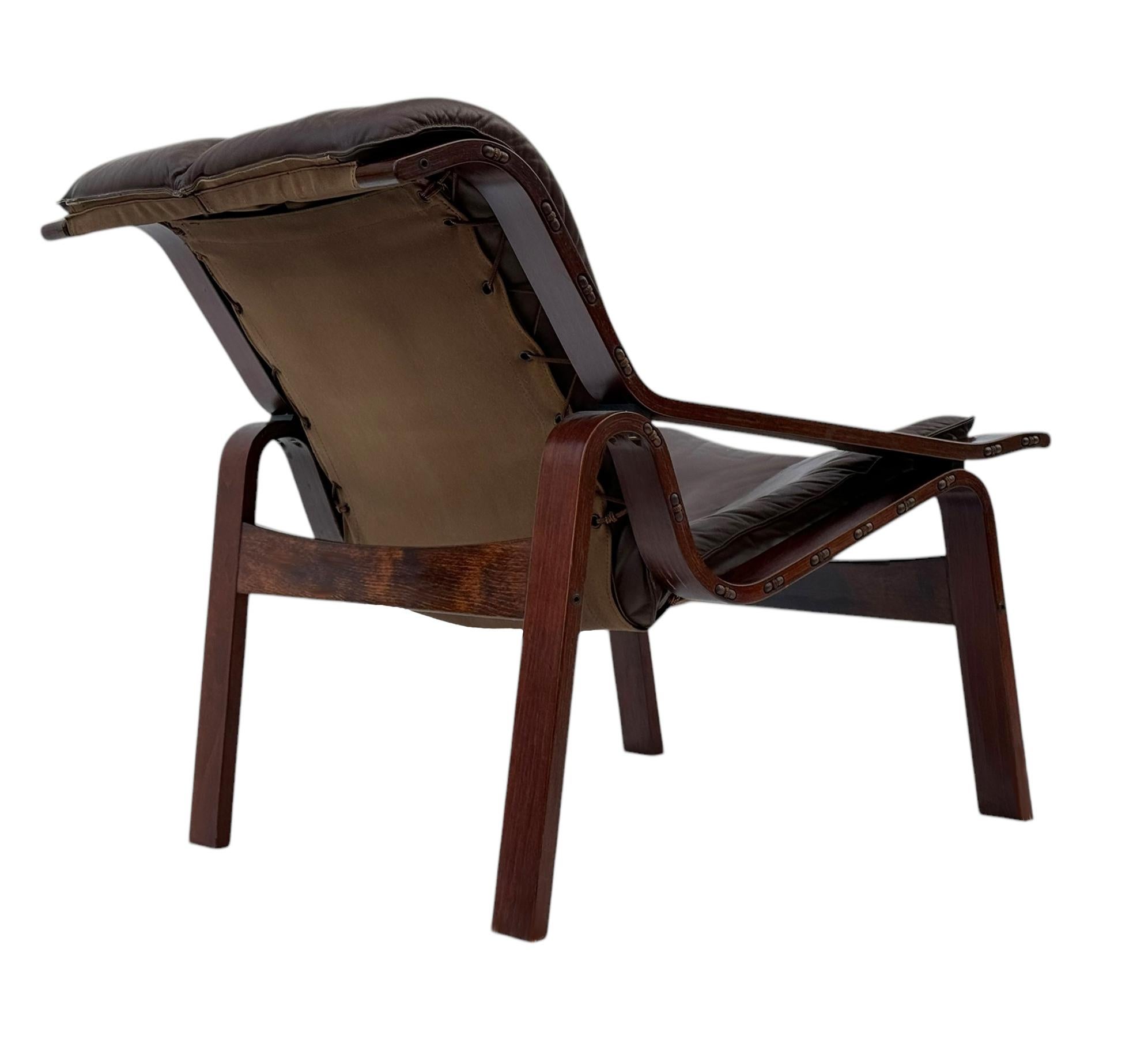 Mid-Century Danish Modern Rosewood & Brown Leather Lounge Chair & Ottoman Set For Sale 3