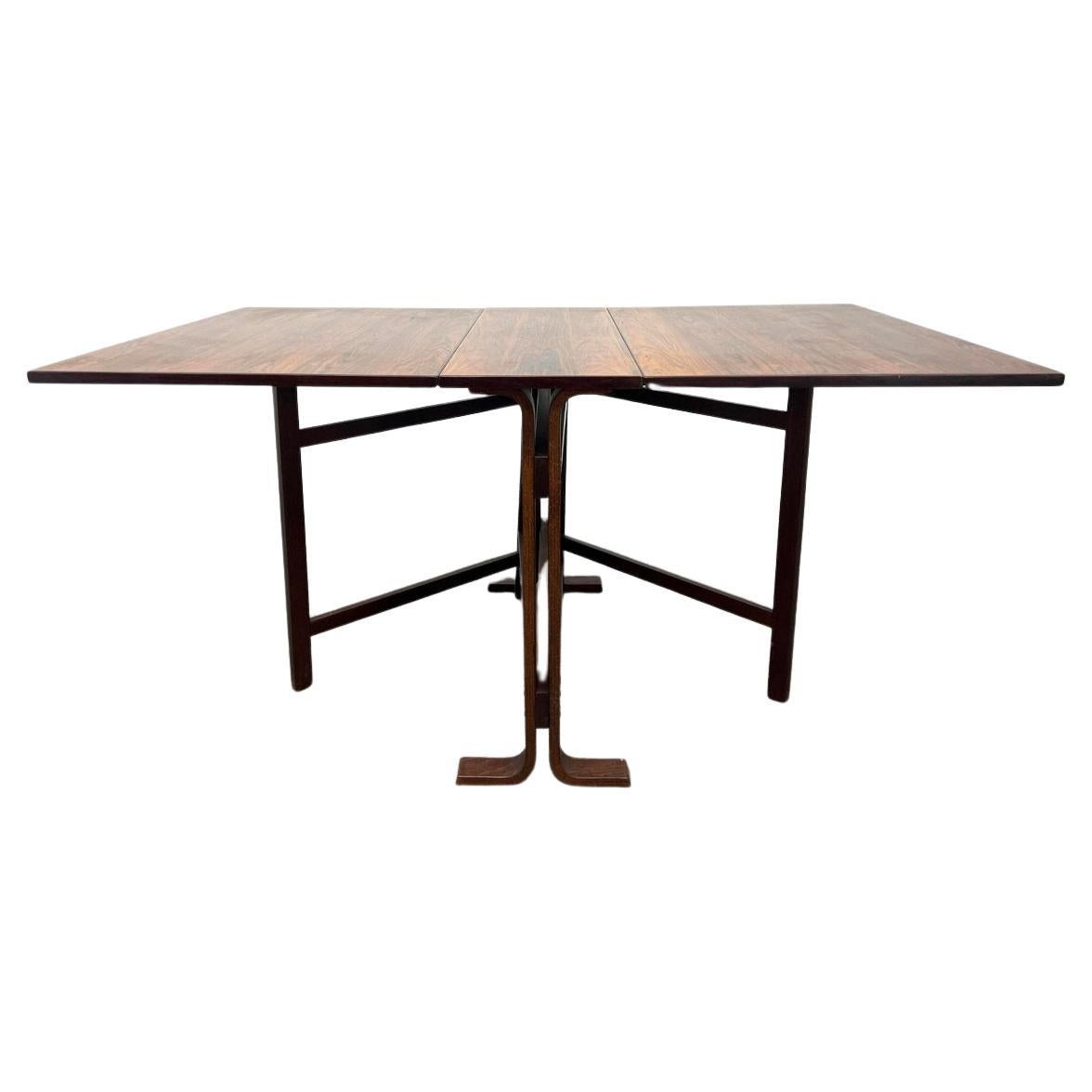 Mid century Danish modern Rosewood Bruno Mathsson Style folding Dining table For Sale