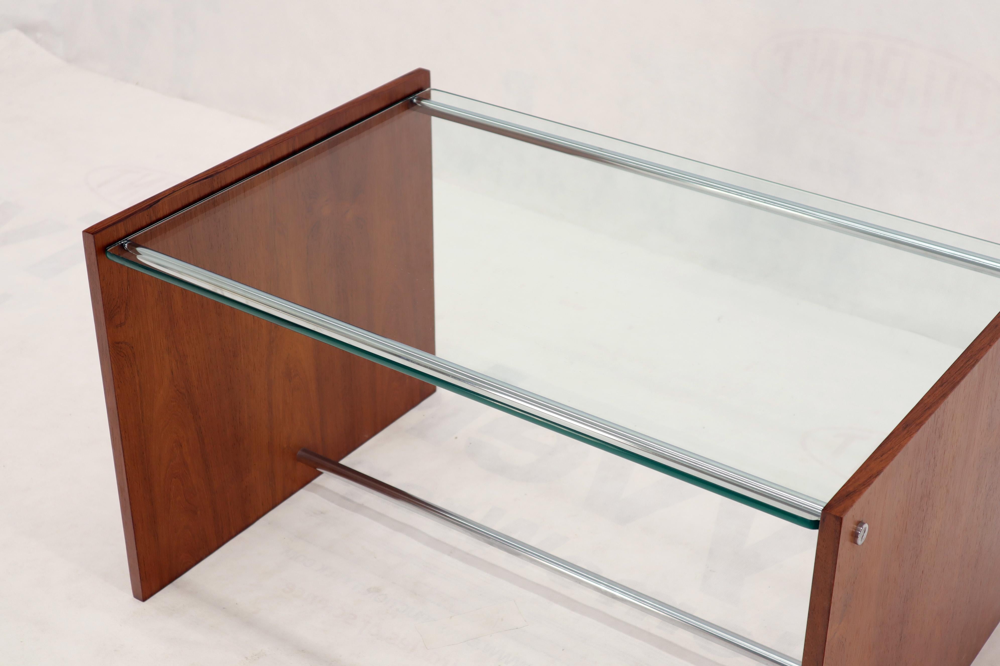 Midcentury Danish Modern Rosewood Chrome Glass Top Coffee Side Table For Sale 5