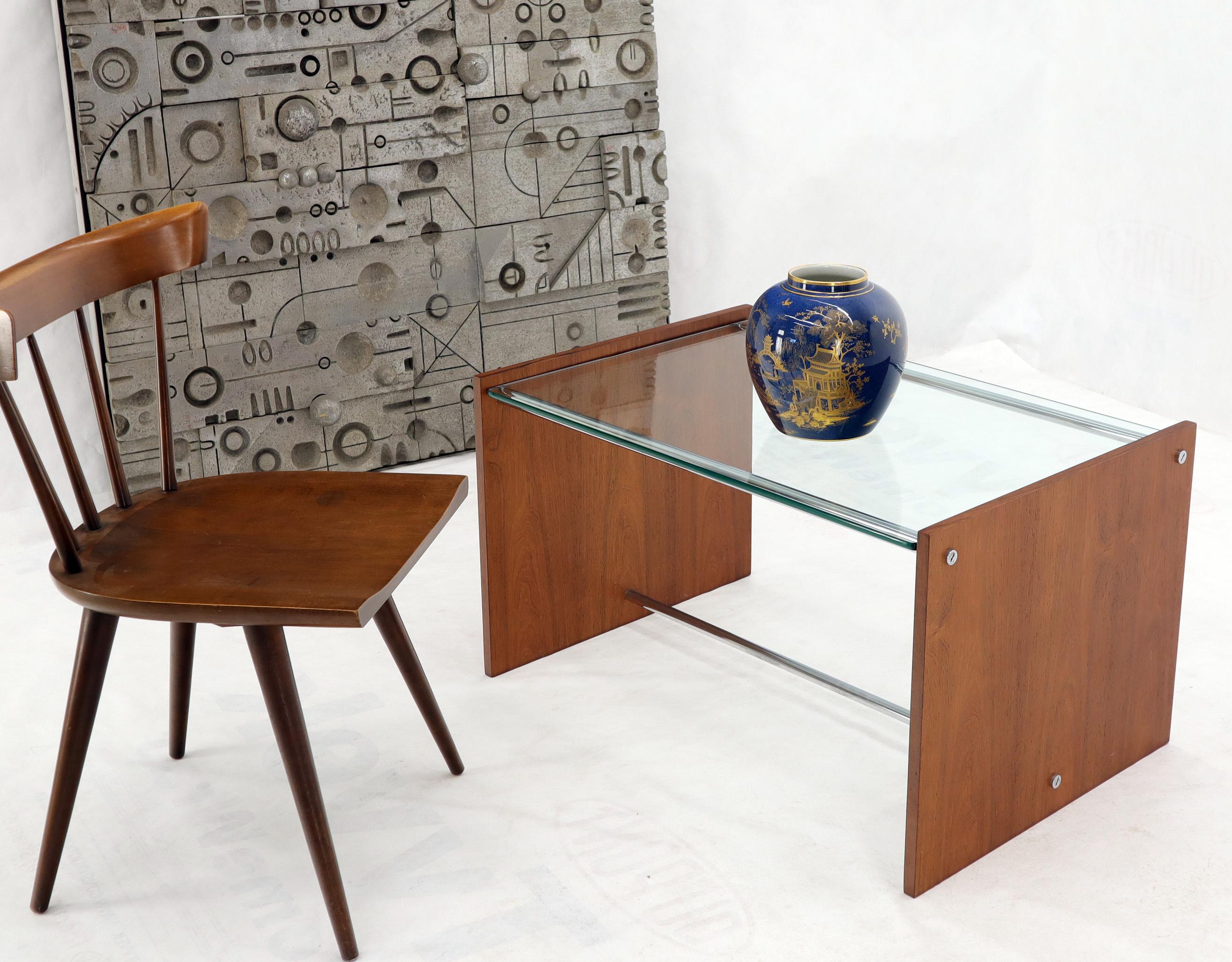 Compact Mid-Century Modern rosewood and chrome base rectangular coffee side table.