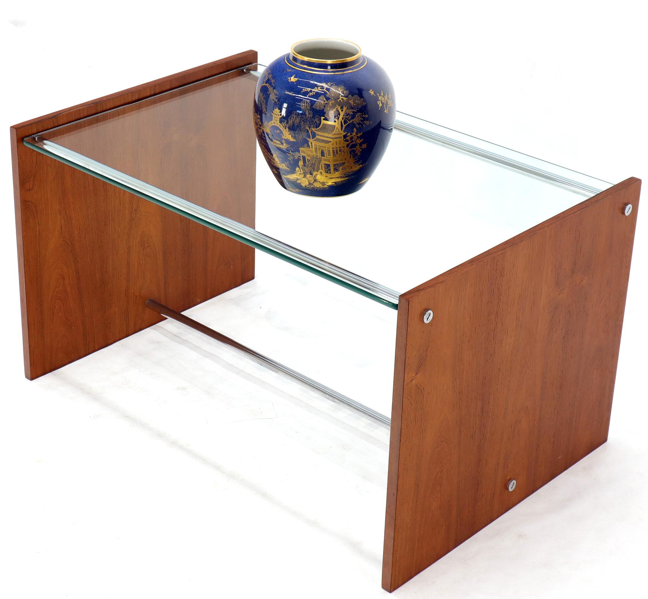 Mid-Century Modern Midcentury Danish Modern Rosewood Chrome Glass Top Coffee Side Table For Sale