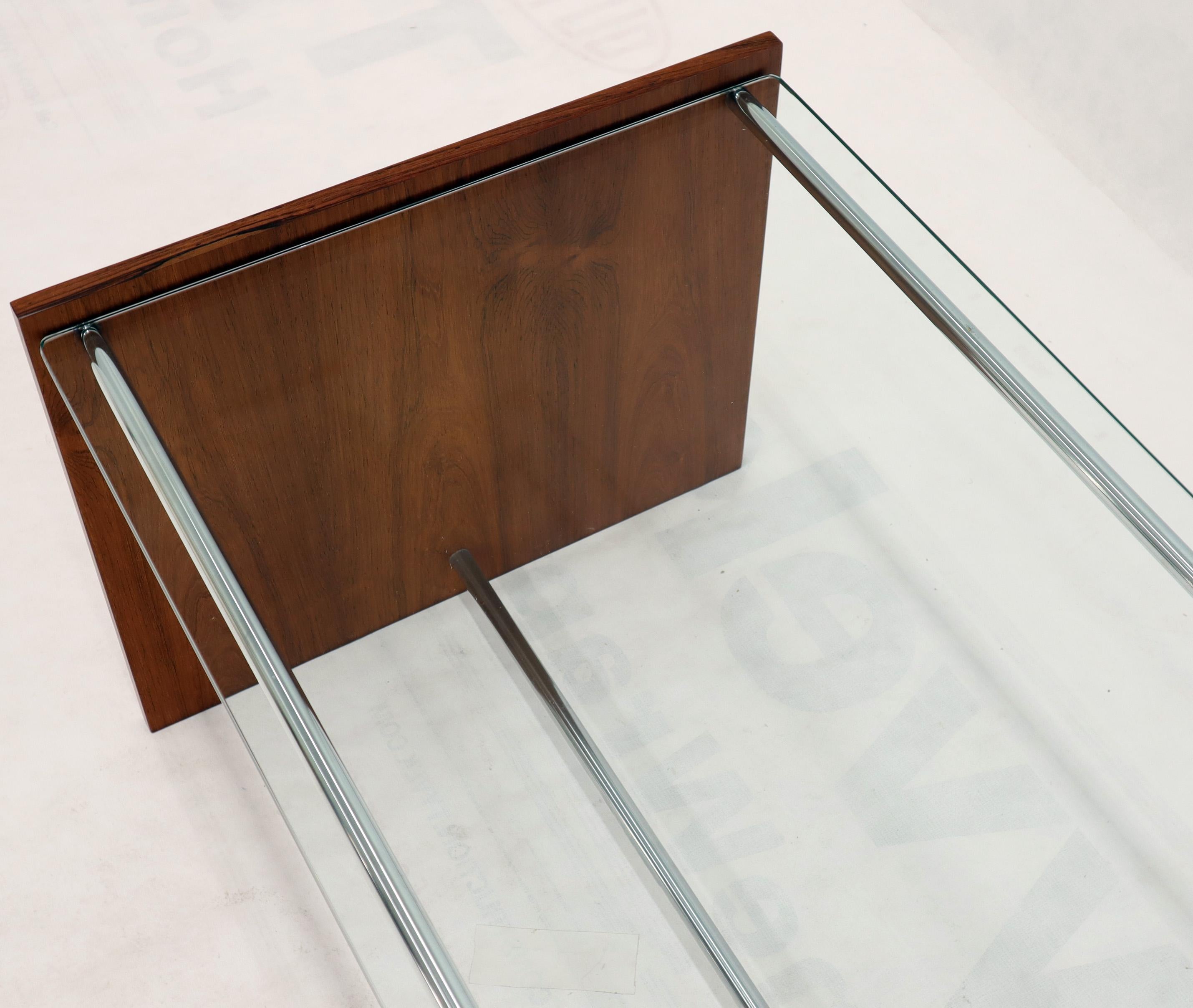 Midcentury Danish Modern Rosewood Chrome Glass Top Coffee Side Table For Sale 2