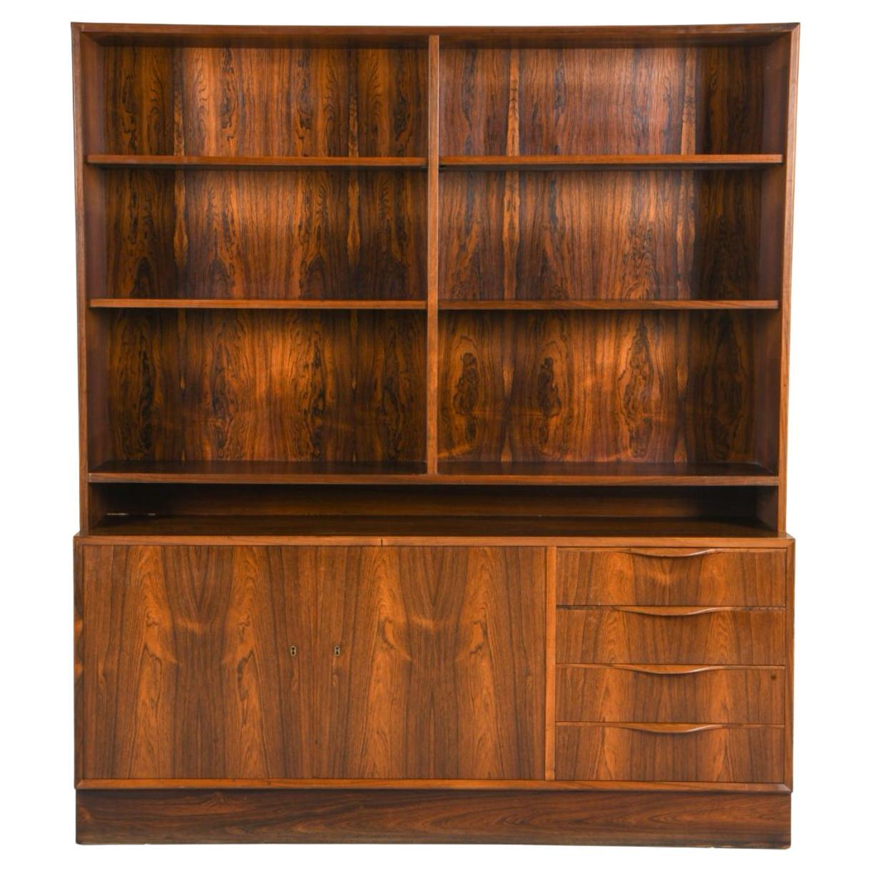 Credenza moderna danese di metà secolo in palissandro con scaffale libreria