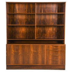 Mid century danish modern rosewood credenza with bookcase shelf unit