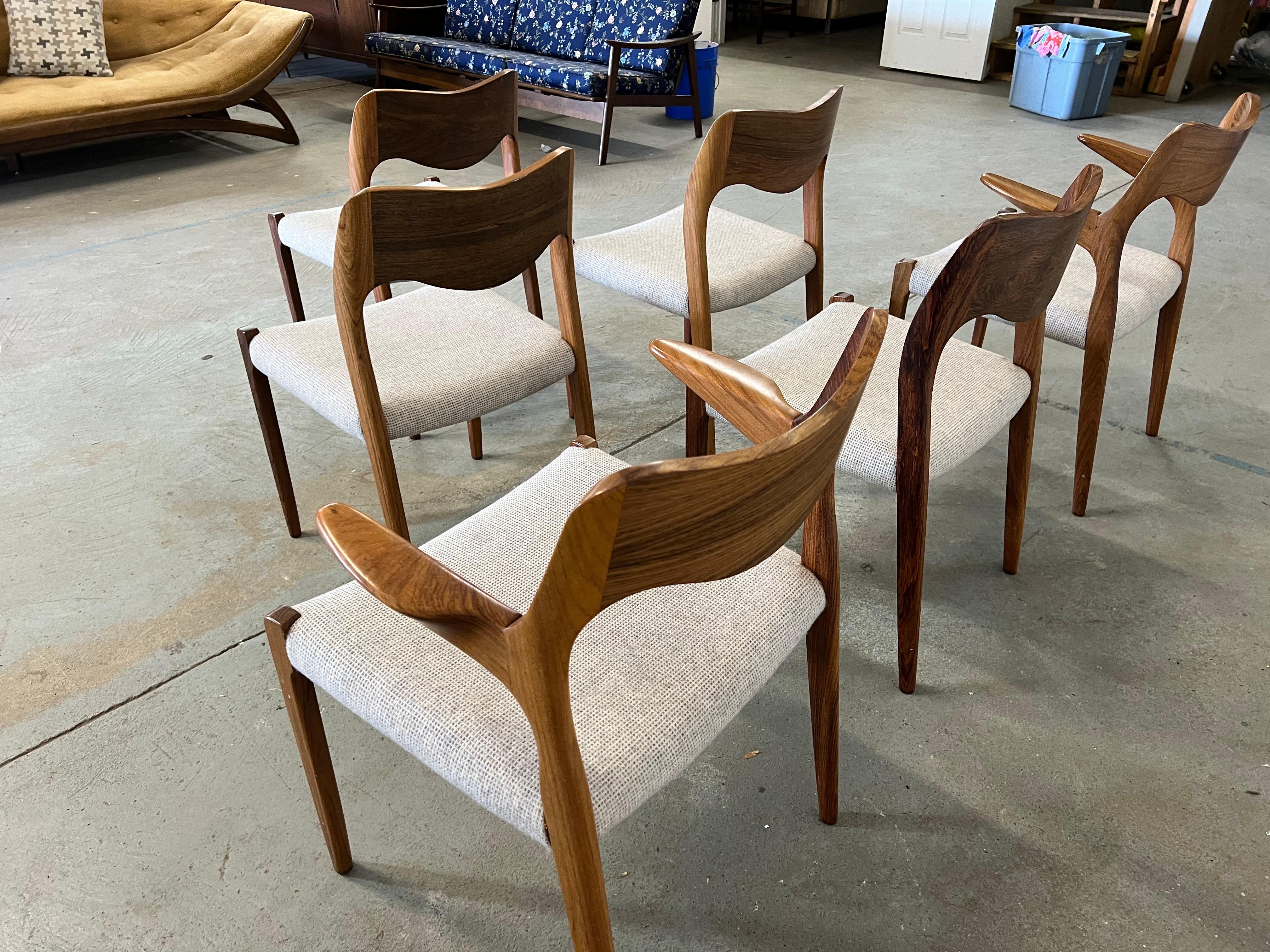 Mid-Century Danish Modern Rosewood Jl Mollers Model 71 Dining Chairs-Set of 6 6