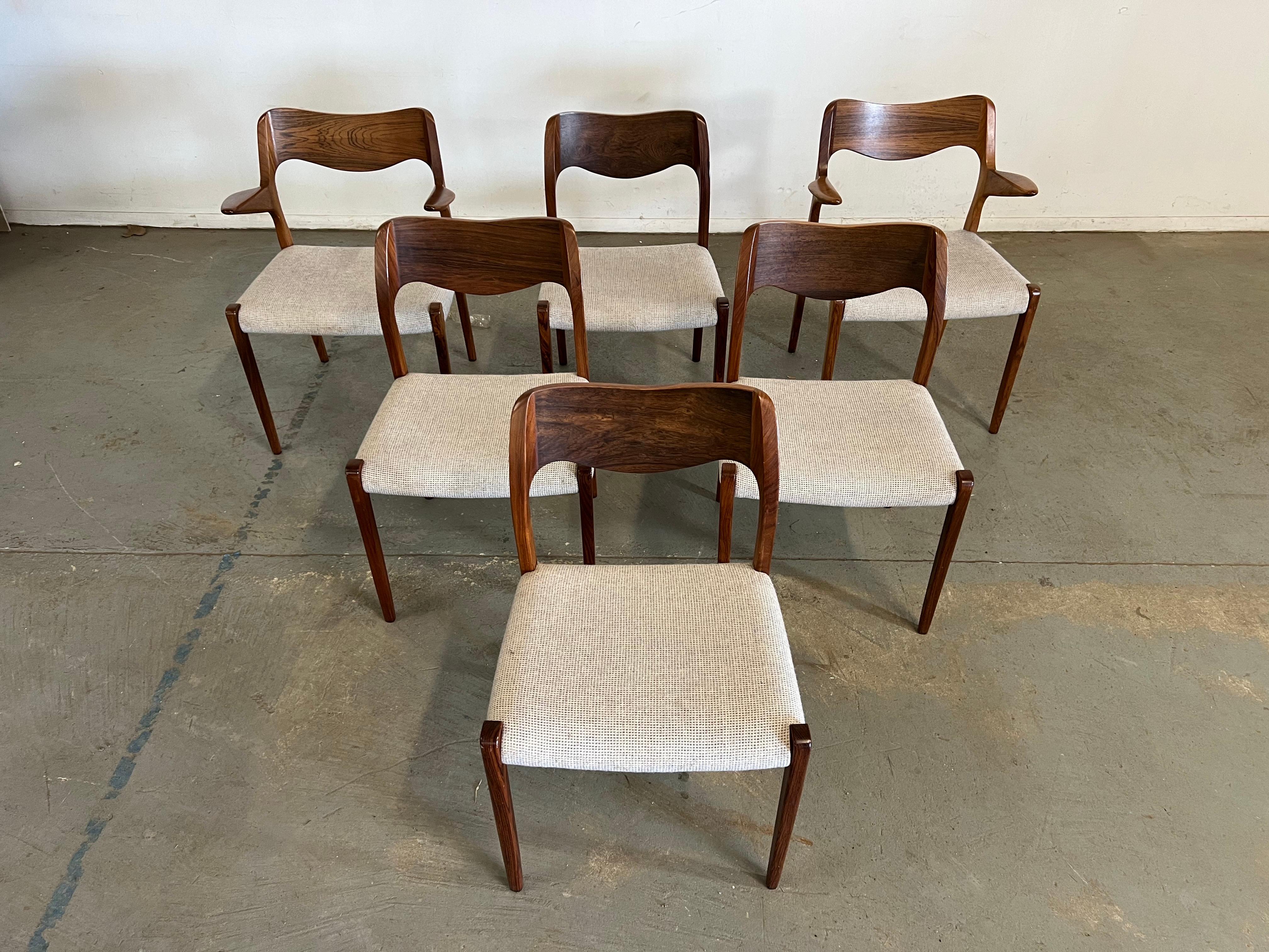 Mid-Century Danish Modern Rosewood Jl Mollers Model 71 Dining Chairs-Set of 6 7