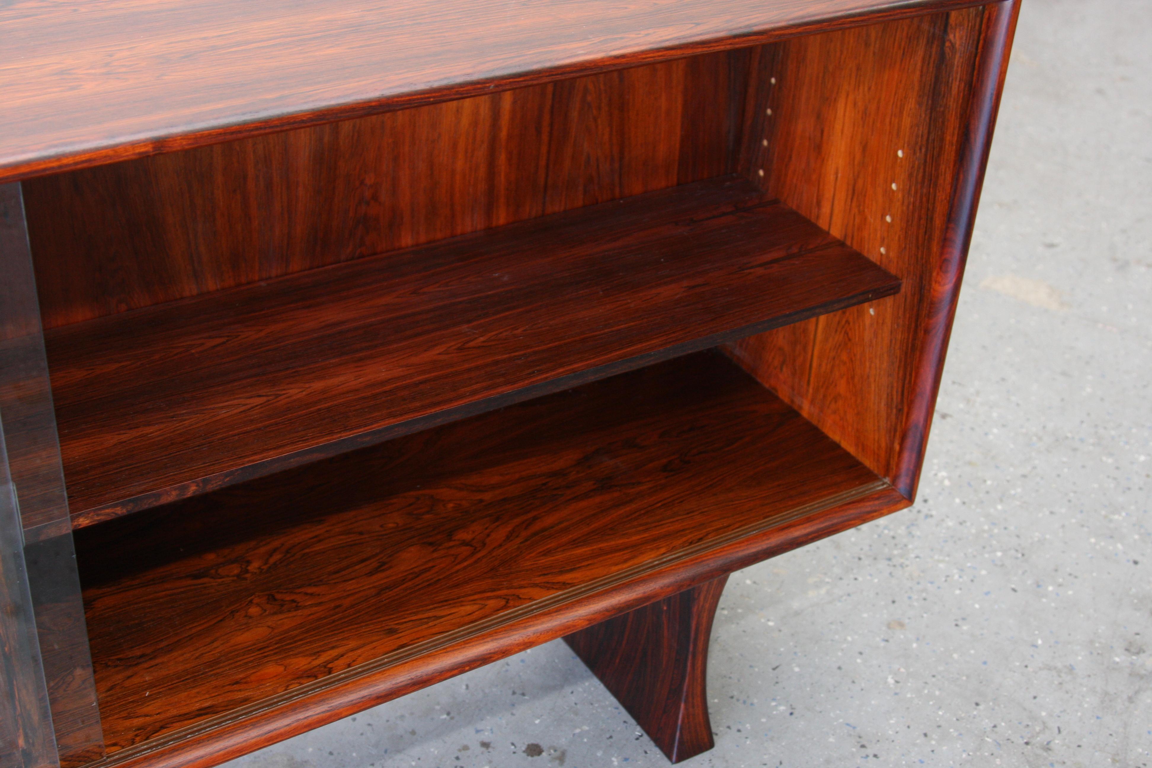 Mid-Century Danish Modern Rosewood Low Media Bookshelf By Bernhard Pedersen 9