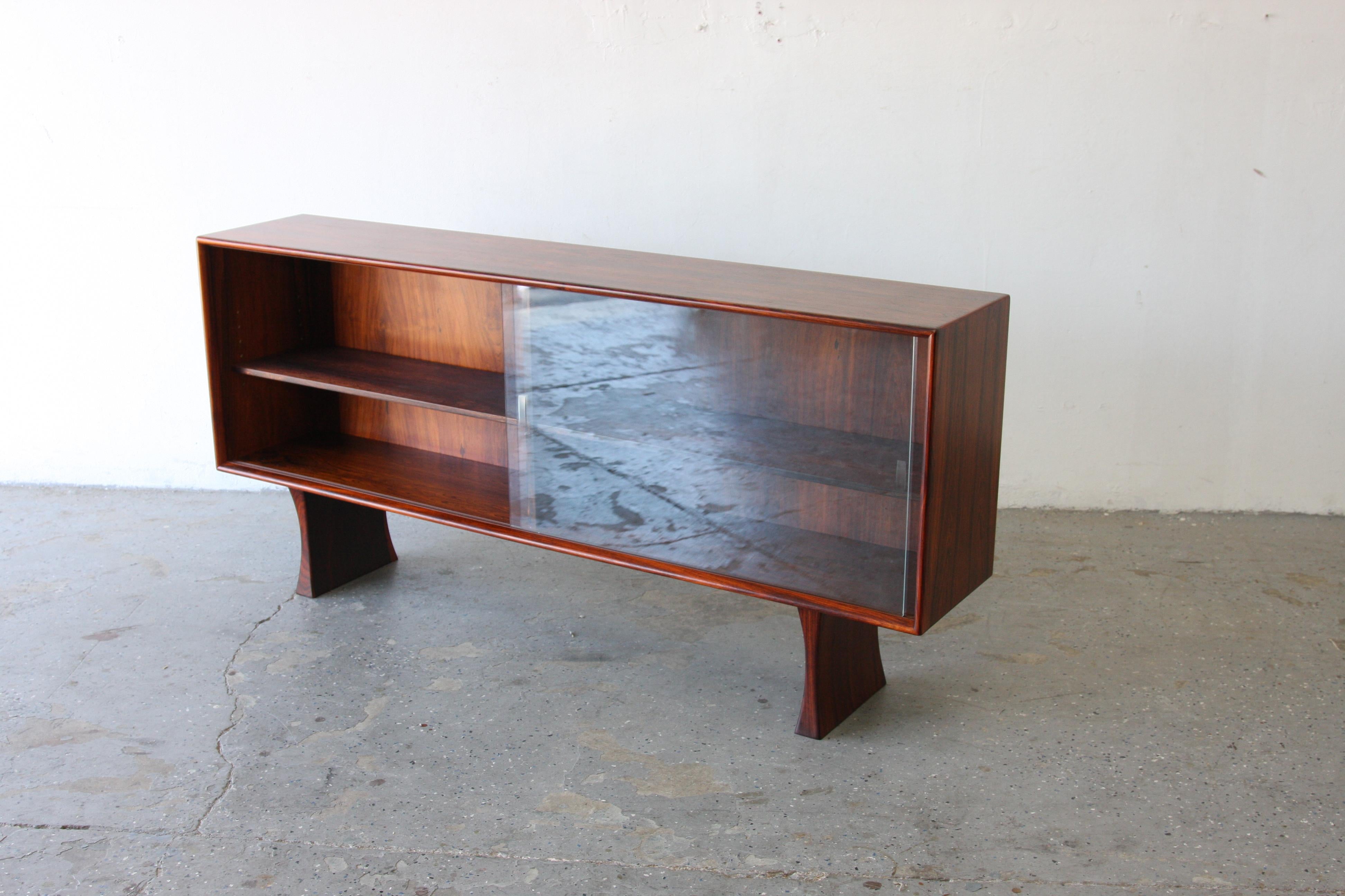 Mid-Century Danish Modern Rosewood Low Media Bookshelf By Bernhard Pedersen 11