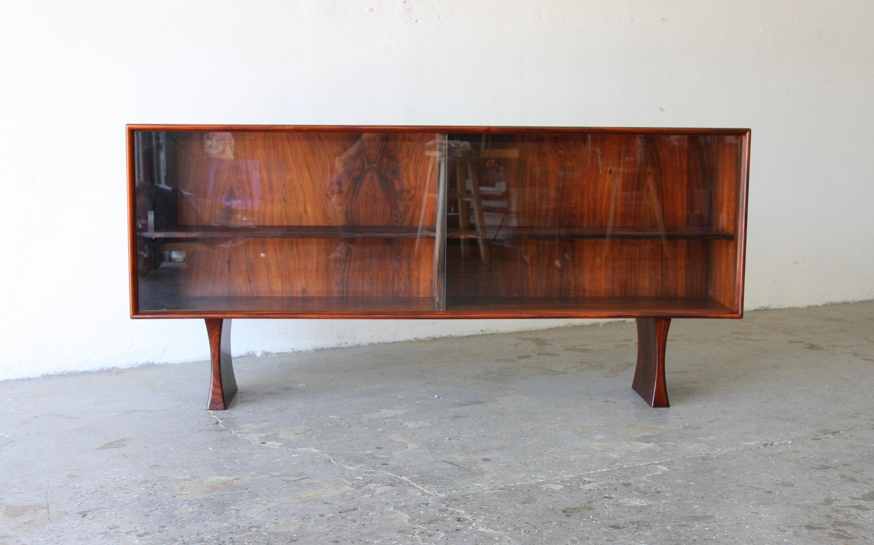 Mid-Century Danish Modern Rosewood Low Media Bookshelf By Bernhard Pedersen 1
