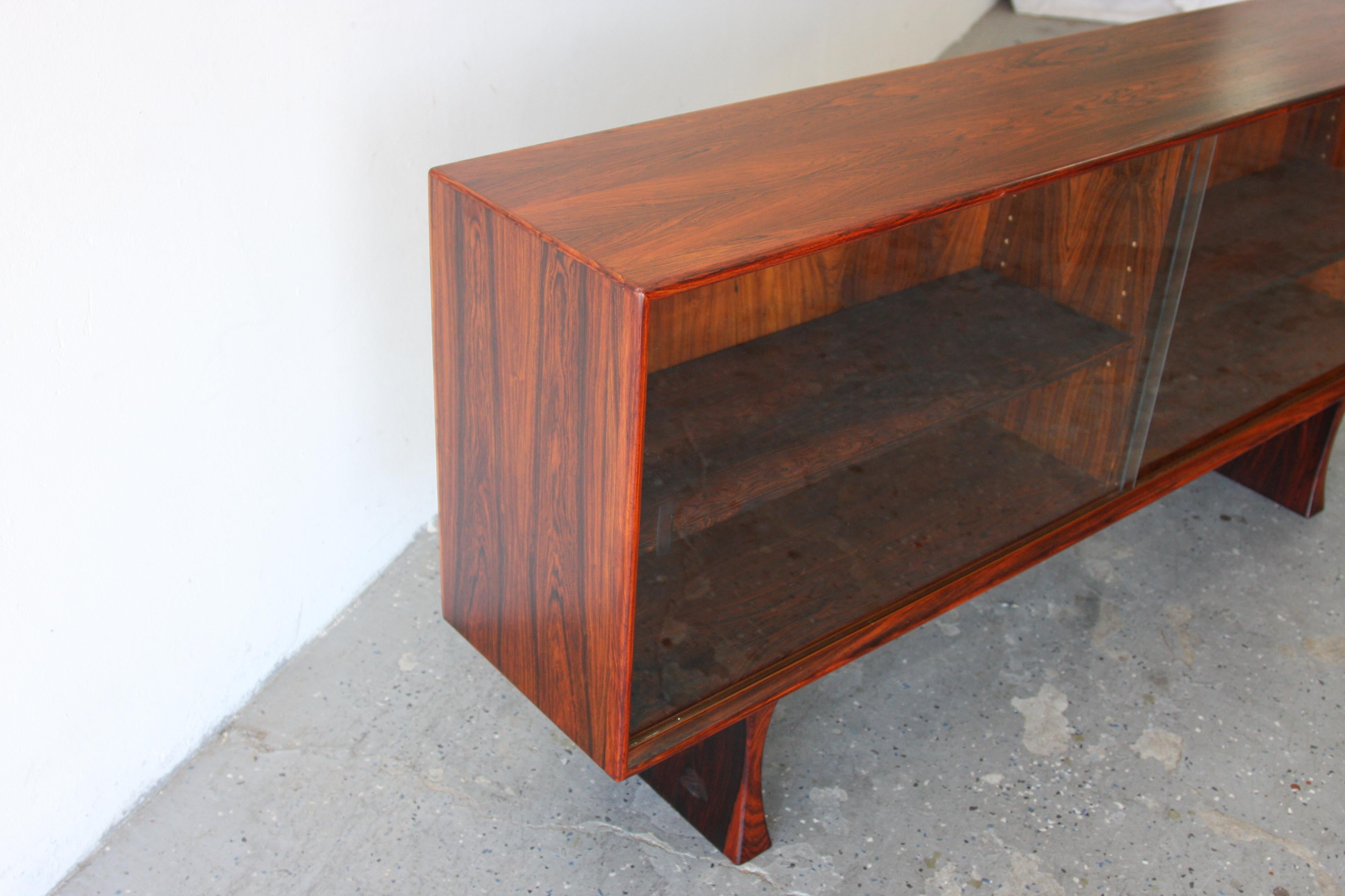 Mid-Century Danish Modern Rosewood Low Media Bookshelf By Bernhard Pedersen 2