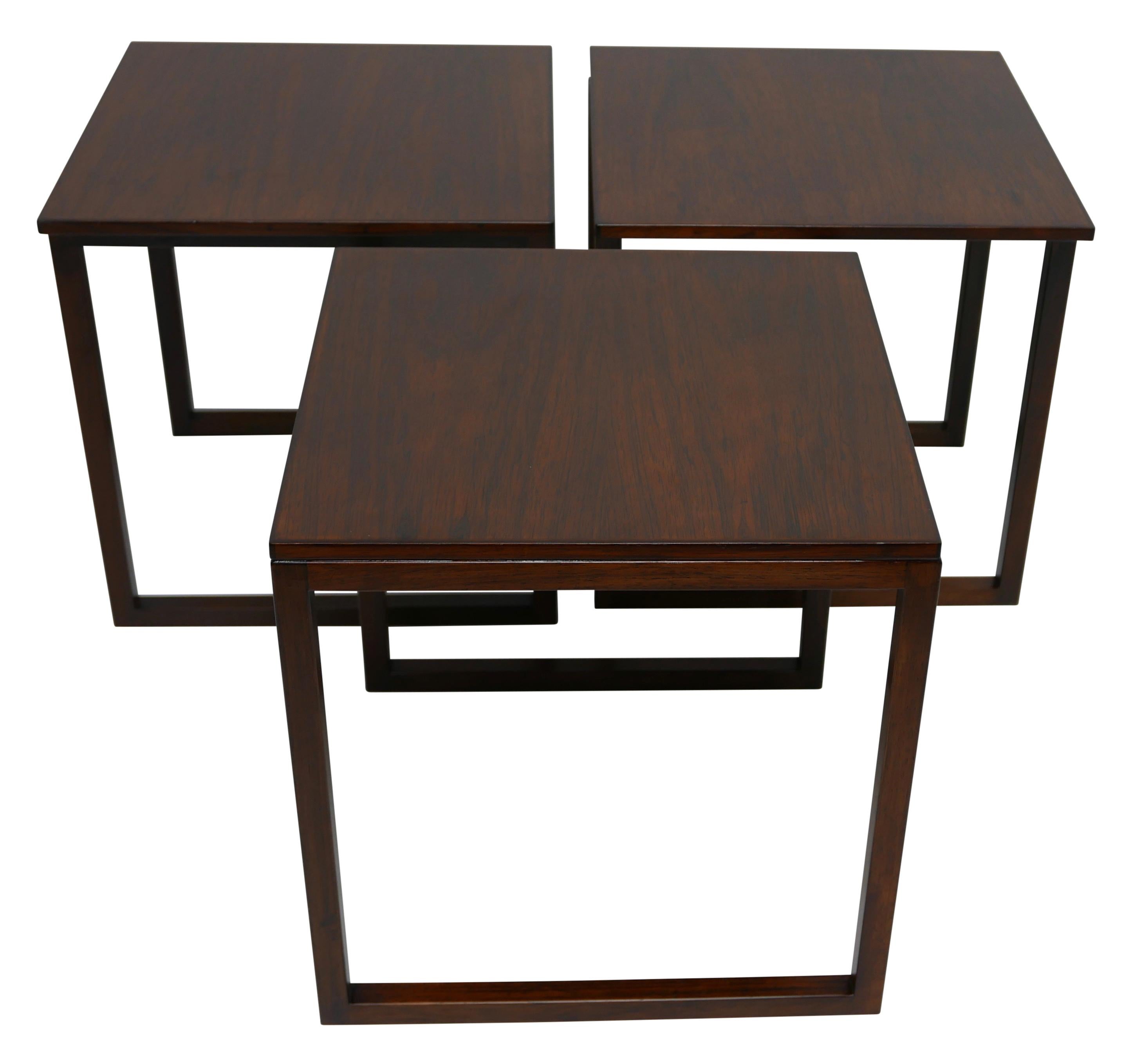 Midcentury Danish Modern Rosewood Nesting Tables, Set of Three For Sale 2