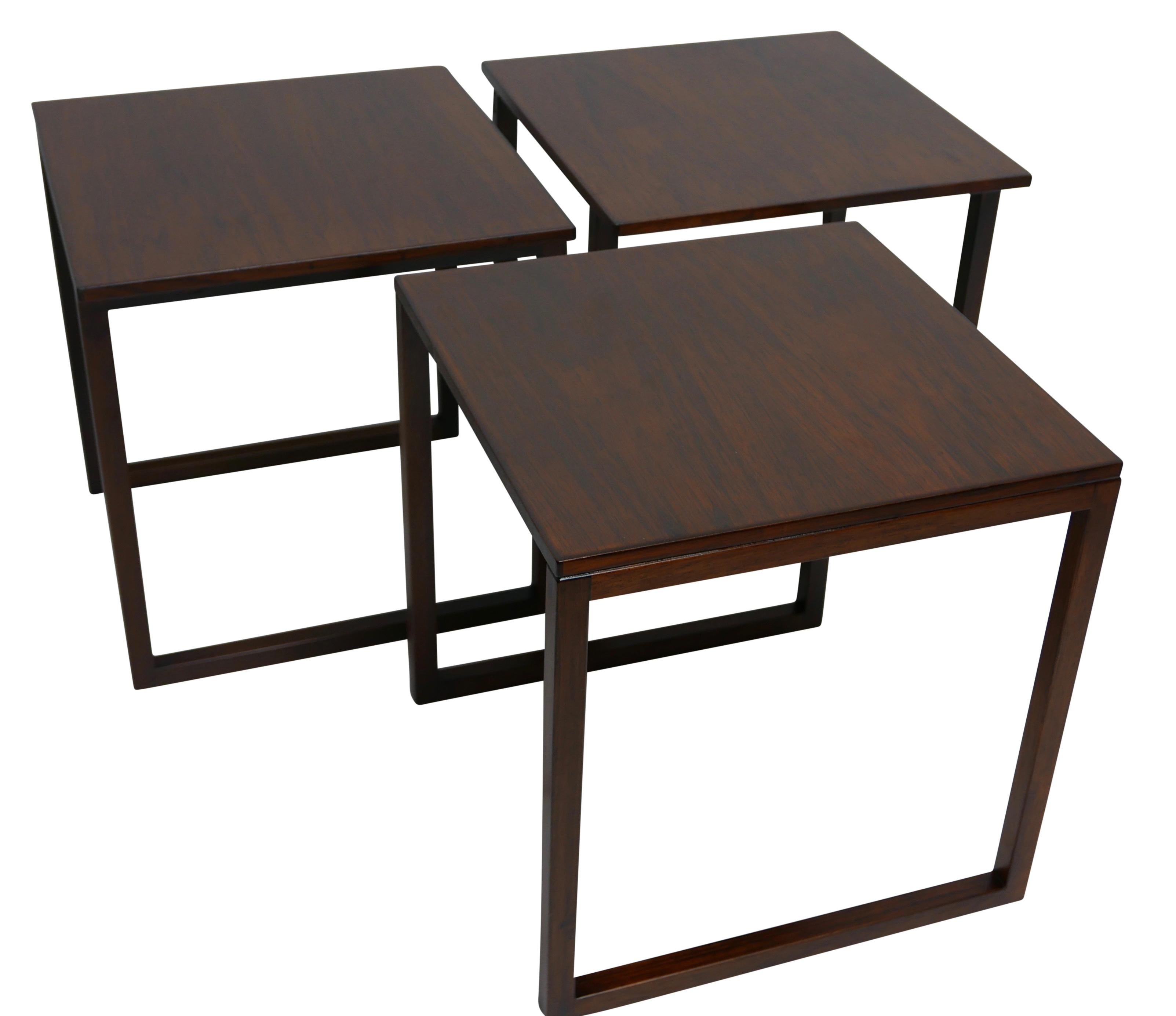Midcentury Danish Modern Rosewood Nesting Tables, Set of Three For Sale 3