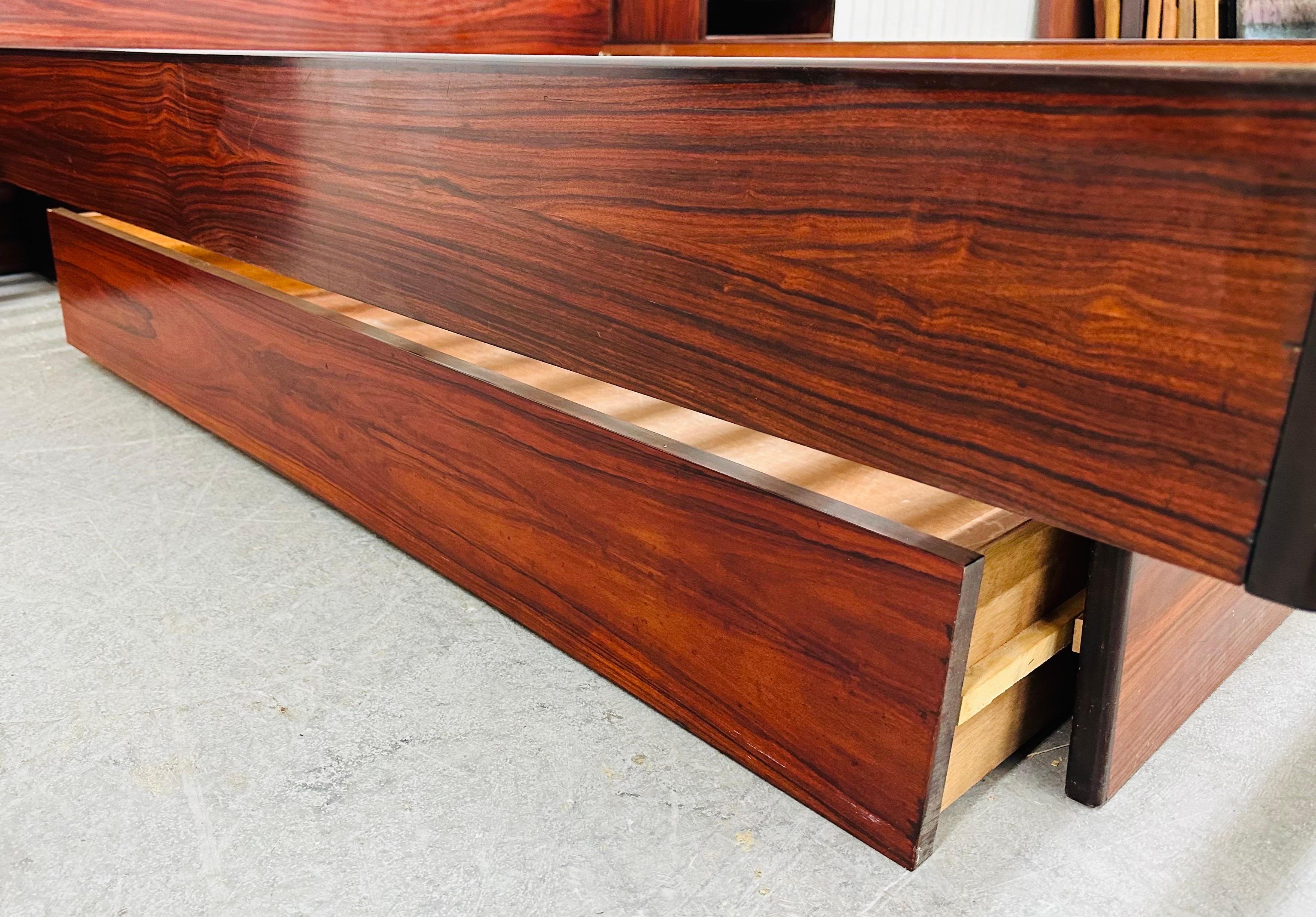 Mid-Century Danish Modern Rosewood Queen Platform Bed 1