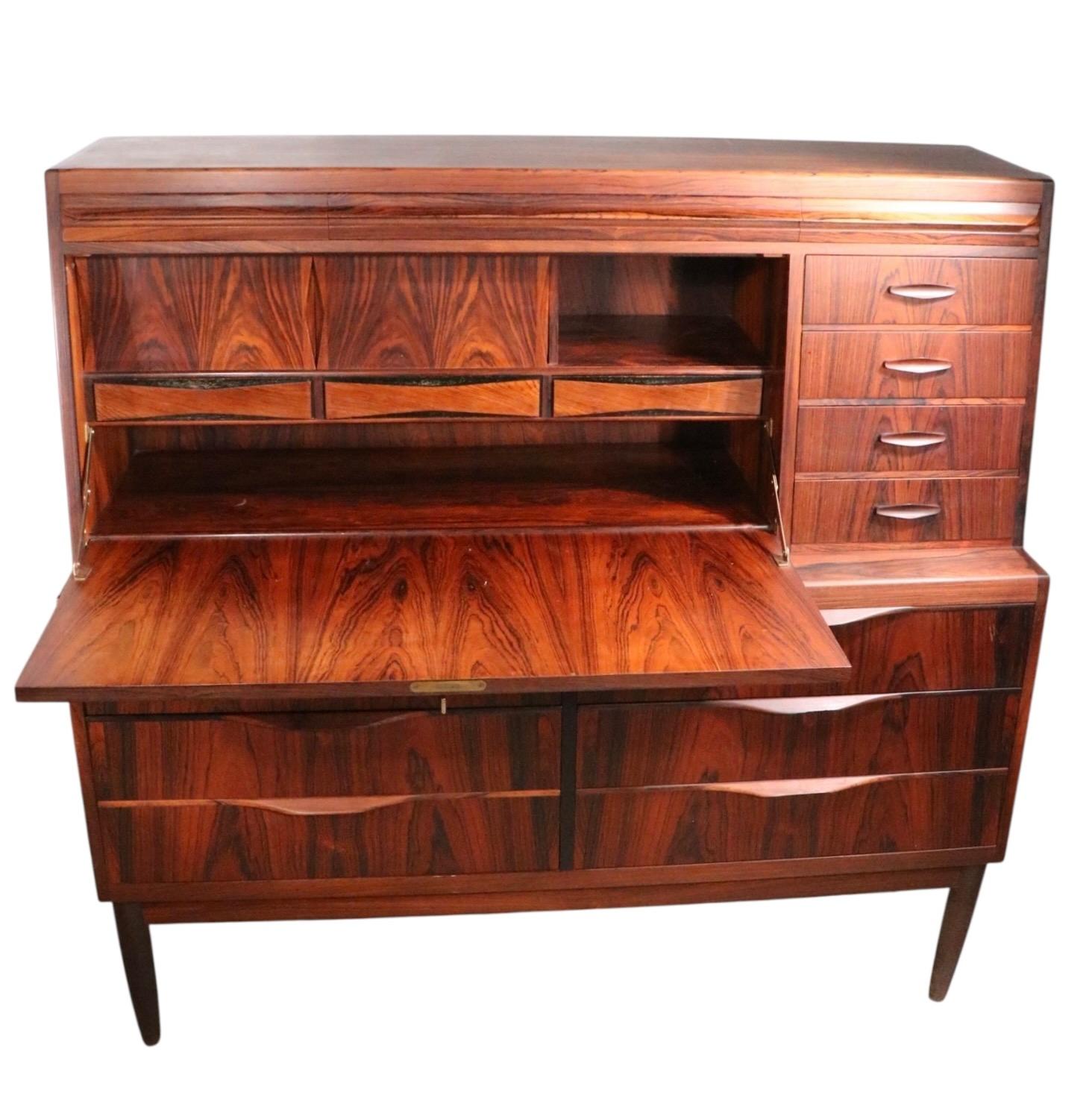 Mid Century Danish Modern Rosewood  Secretary Desk by Erling Torvits For Sale 1