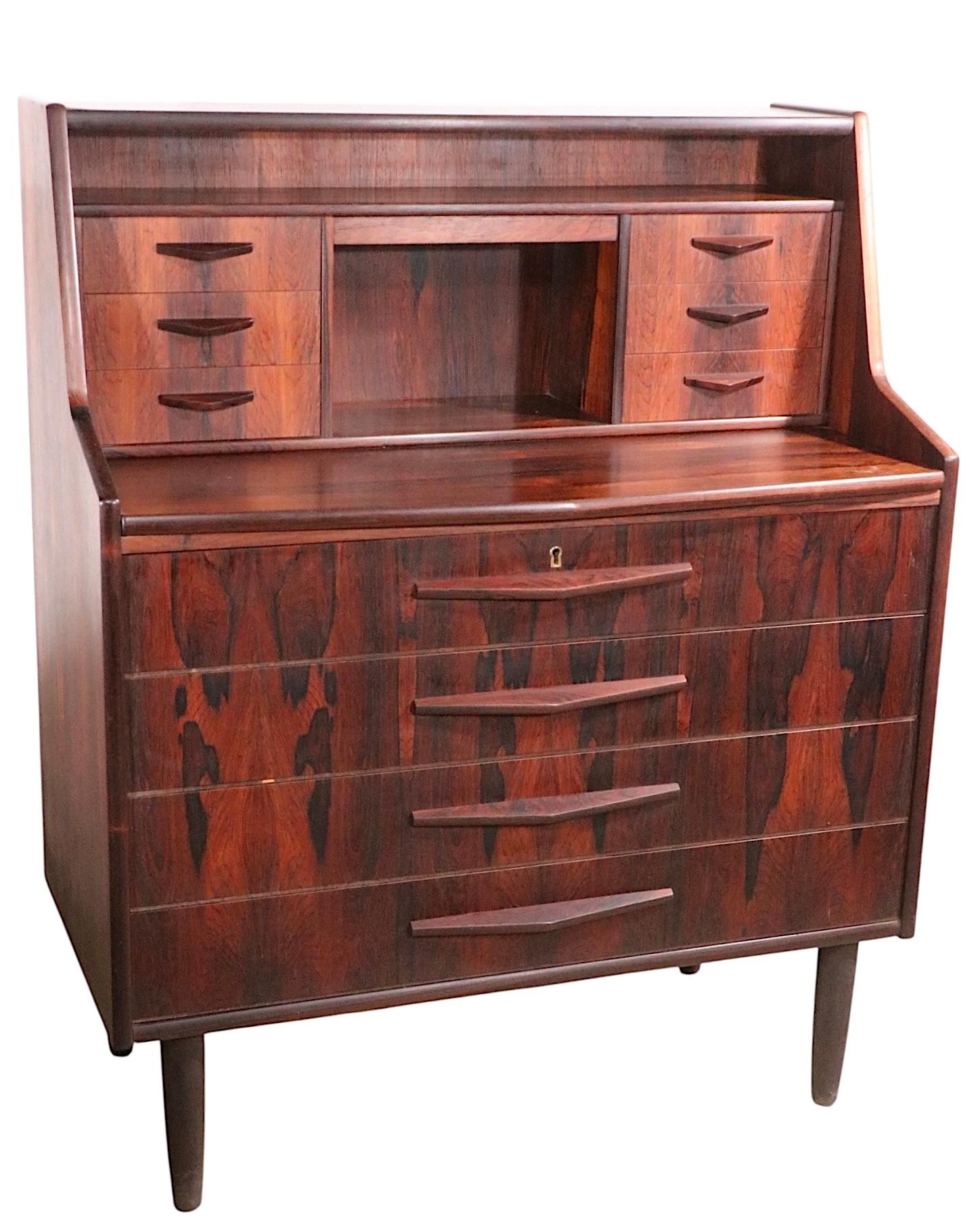 Mid Century Danish Modern Rosewood Secretary Desk by Toften c. 1950's For Sale 4