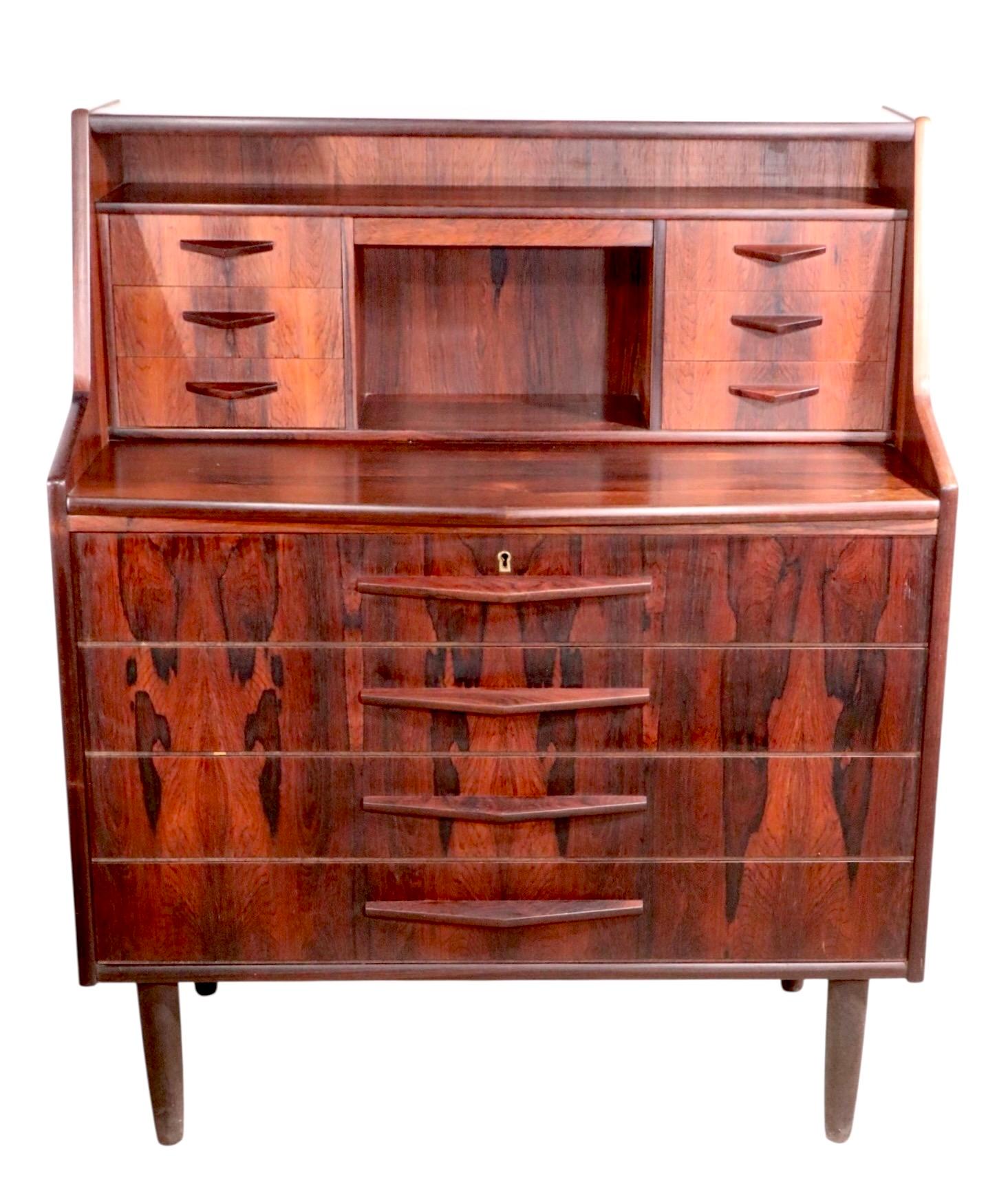 Mid Century Danish Modern Rosewood Secretary Desk by Toften c. 1950's For Sale 5