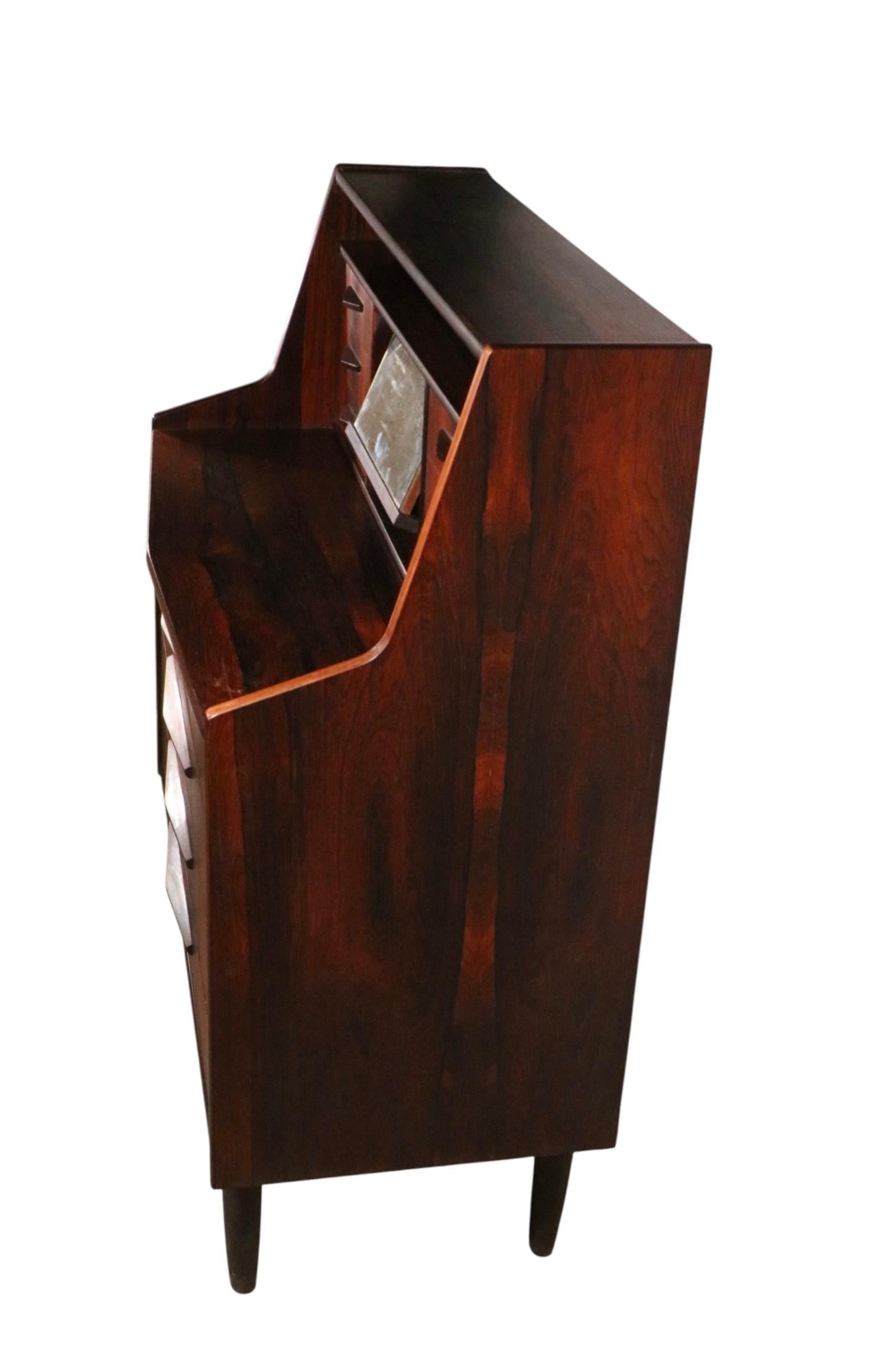 Mid Century Danish Modern Rosewood Secretary Desk by Toften c. 1950's For Sale 10