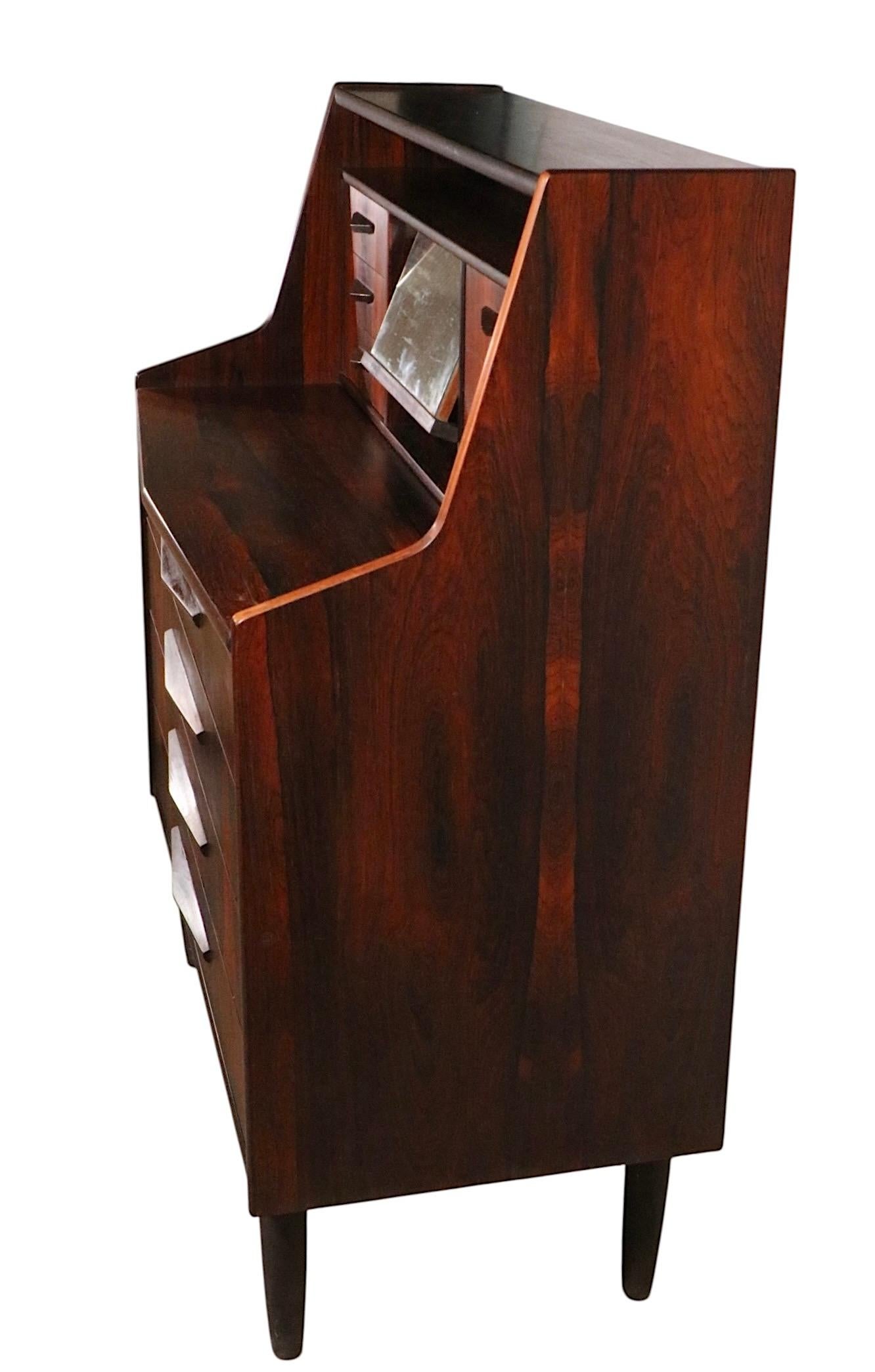 Mid Century Danish Modern Rosewood Secretary Desk by Toften c. 1950's For Sale 11