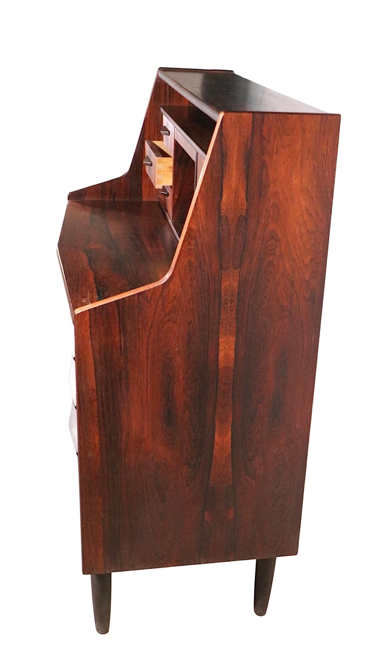 20th Century Mid Century Danish Modern Rosewood Secretary Desk by Toften c. 1950's For Sale