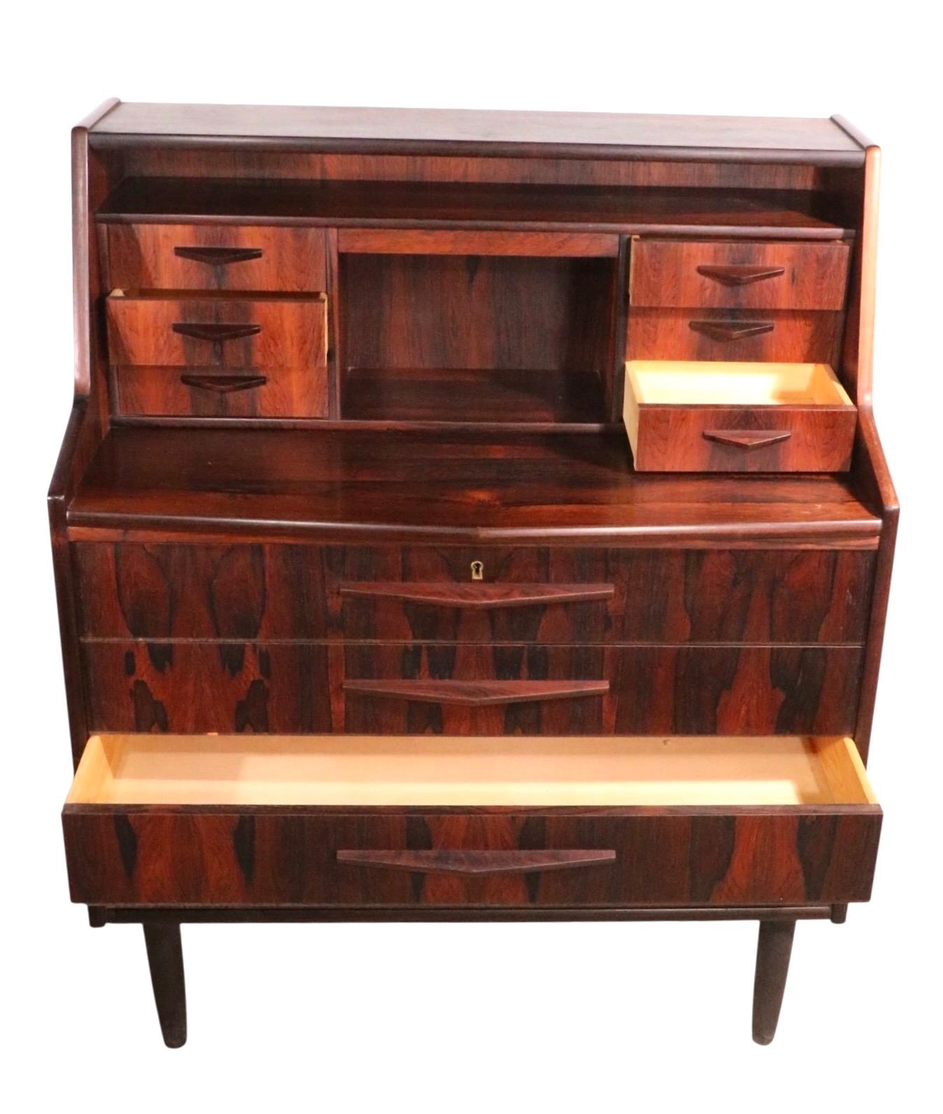 Mirror Mid Century Danish Modern Rosewood Secretary Desk by Toften c. 1950's For Sale