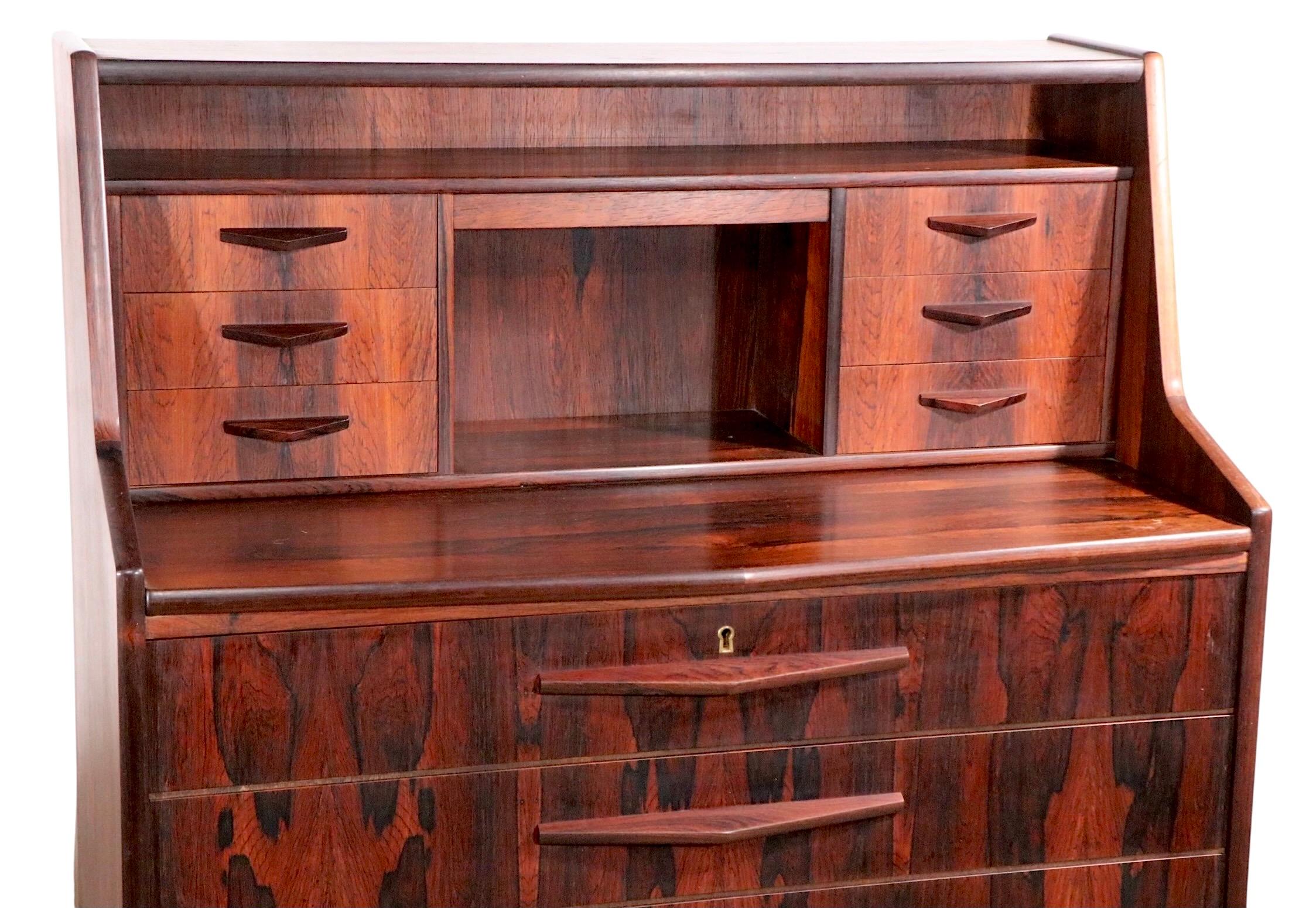 Mid Century Danish Modern Rosewood Secretary Desk by Toften c. 1950's For Sale 1
