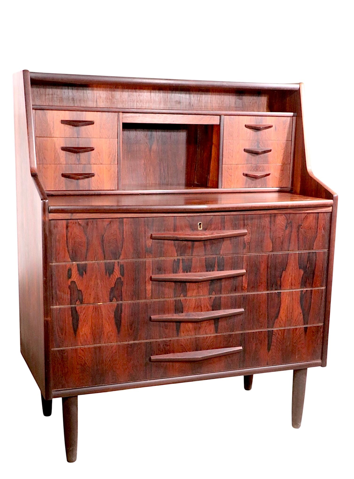 Mid Century Danish Modern Rosewood Secretary Desk by Toften c. 1950's For Sale 2