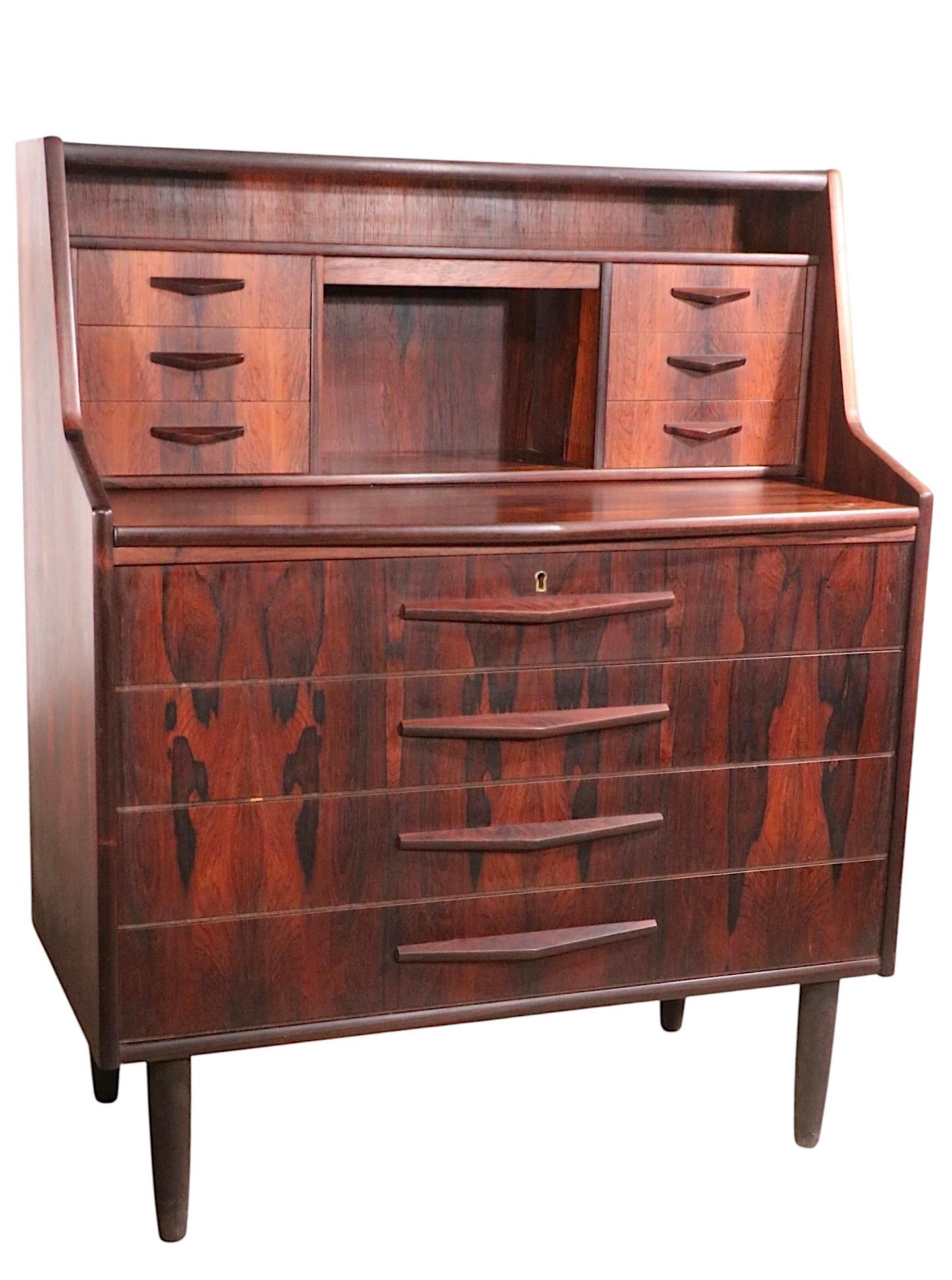 Mid Century Danish Modern Rosewood Secretary Desk by Toften c. 1950's For Sale 3