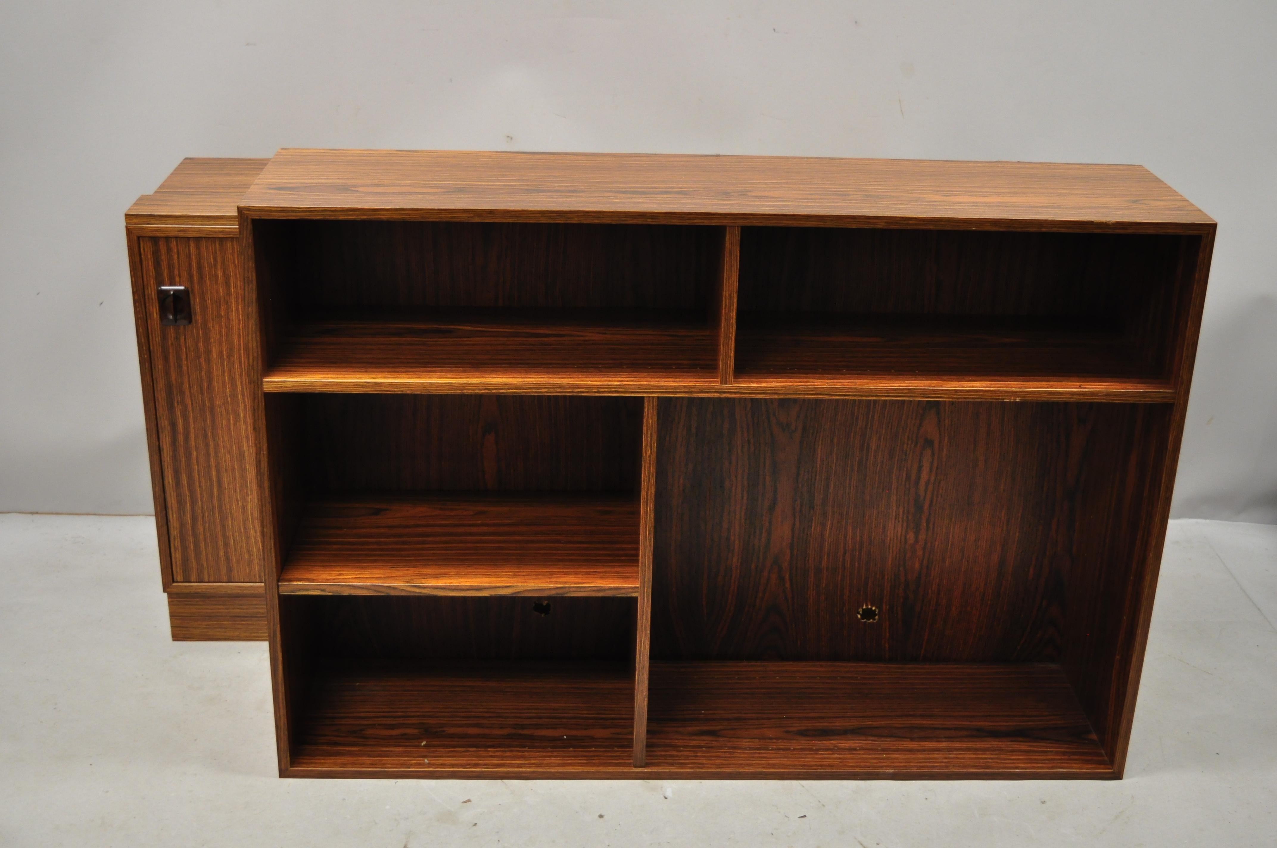 Midcentury Danish Modern Rosewood Sliding Door Credenza Cabinet Bookcase Hutch 2