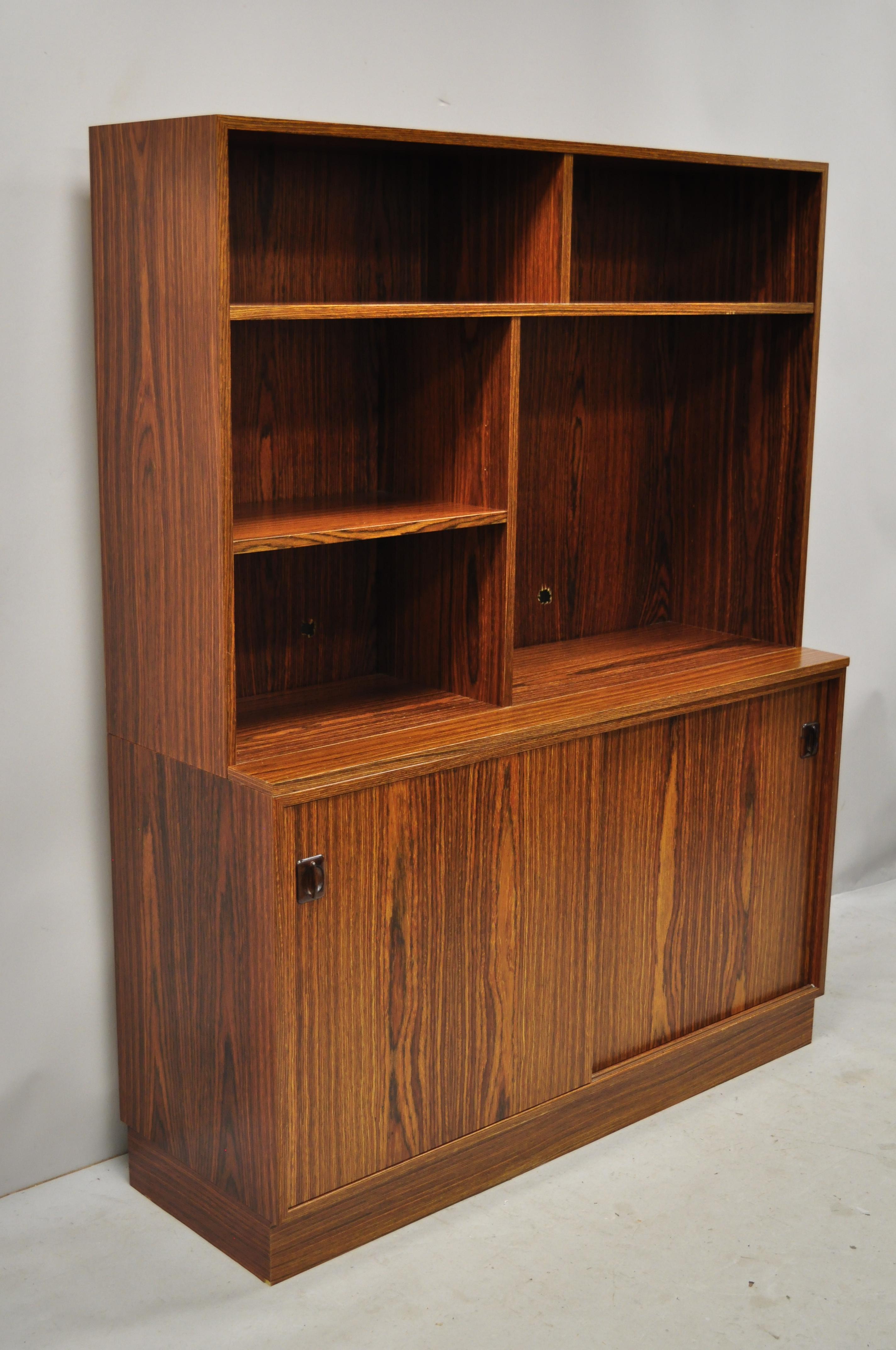 Midcentury Danish Modern Rosewood Sliding Door Credenza Cabinet Bookcase Hutch 4