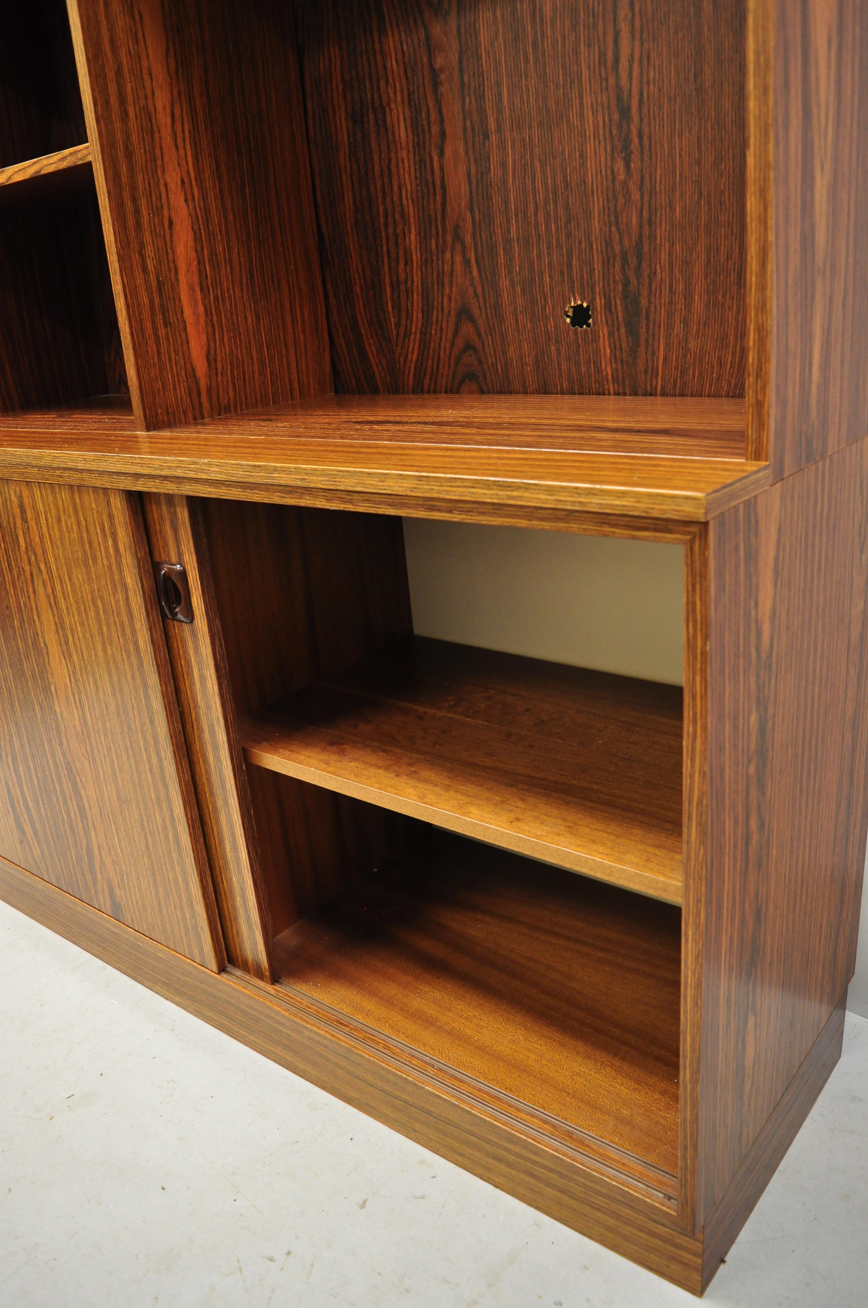 Acrylic Midcentury Danish Modern Rosewood Sliding Door Credenza Cabinet Bookcase Hutch