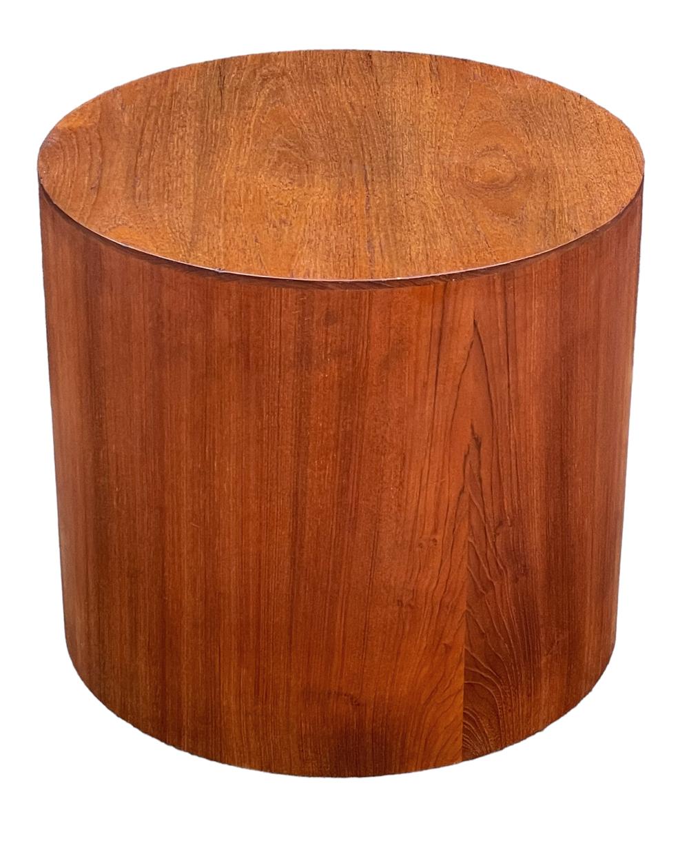 Scandinavian Modern Mid Century Danish Modern Round Circular Teak Drum Table as Side or Coffee Table For Sale
