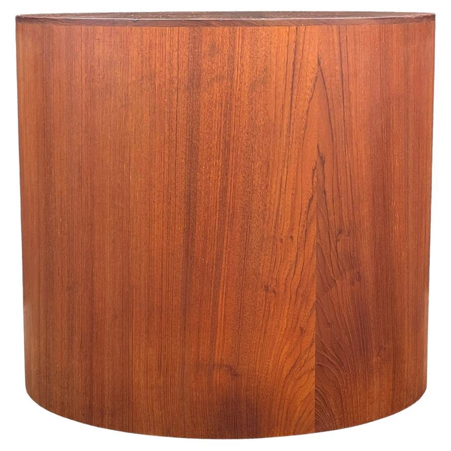 Mid Century Danish Modern Round Circular Teak Drum Table as Side or Coffee Table For Sale