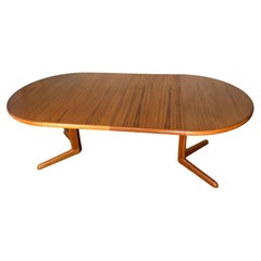 Mid Century Danish Modern Round Teak Extending Dining Table With 2 Leaves