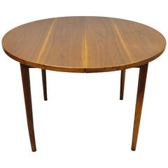 Mid-Century Danish Modern Round Teak Wood Dining Room Table with Two Leaves