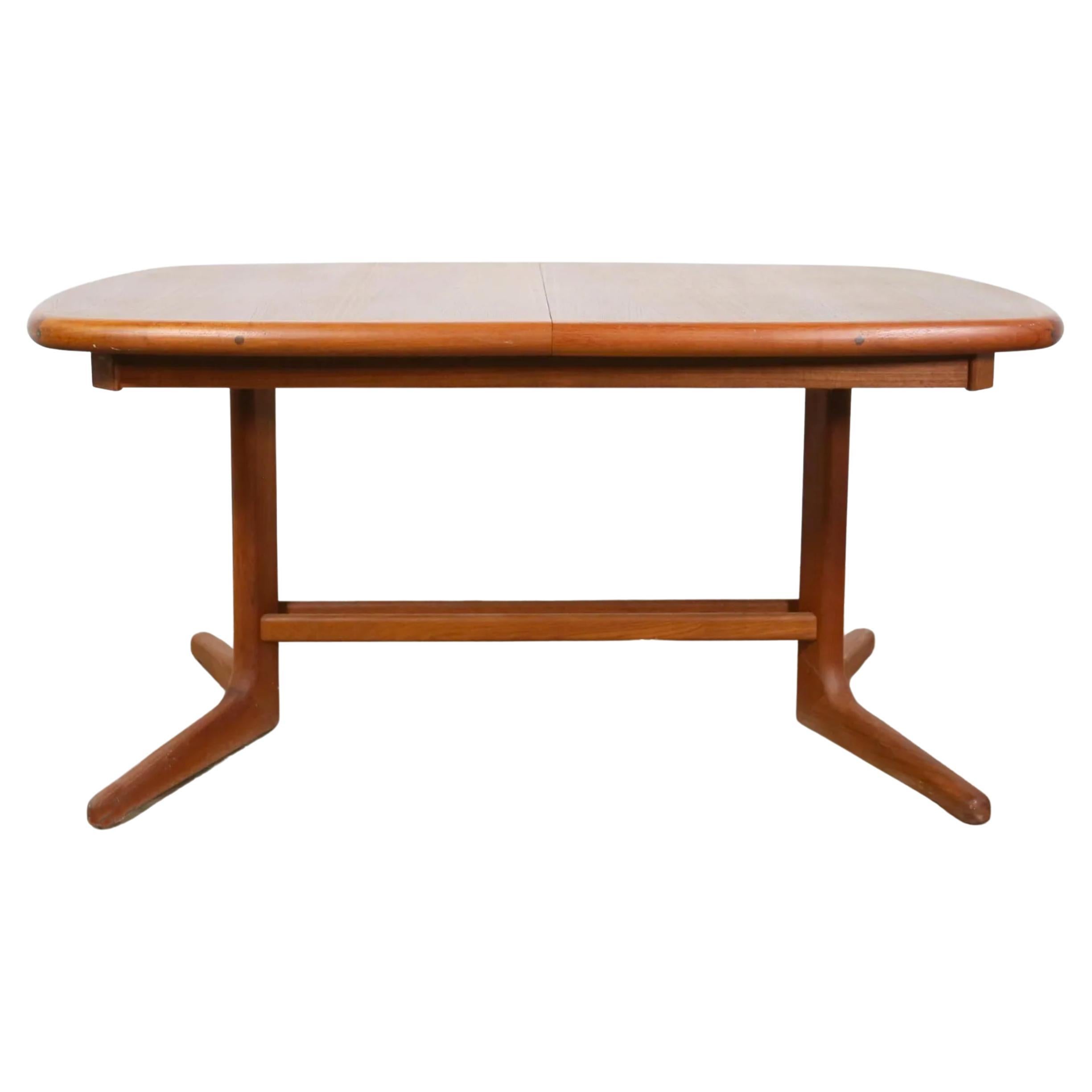 Rectangle Round Corners Teak Midcentury Danish Modern Dining Table Pop Up Leaf For Sale at 1stDibs
