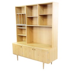 Mid century Danish modern Scandinavian white oak bookcase credenza