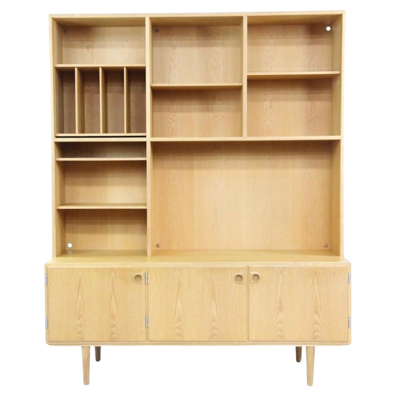 Mid century Danish modern Scandinavian white oak bookcase credenza For Sale