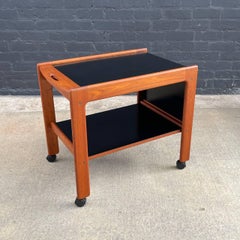 Mid-Century Danish Modern Sculpted Teak Expanding Serving Bar Cart