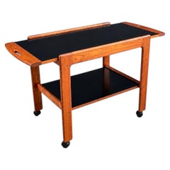 Mid-Century Danish Modern Sculpted Teak Expanding Serving Bar Cart