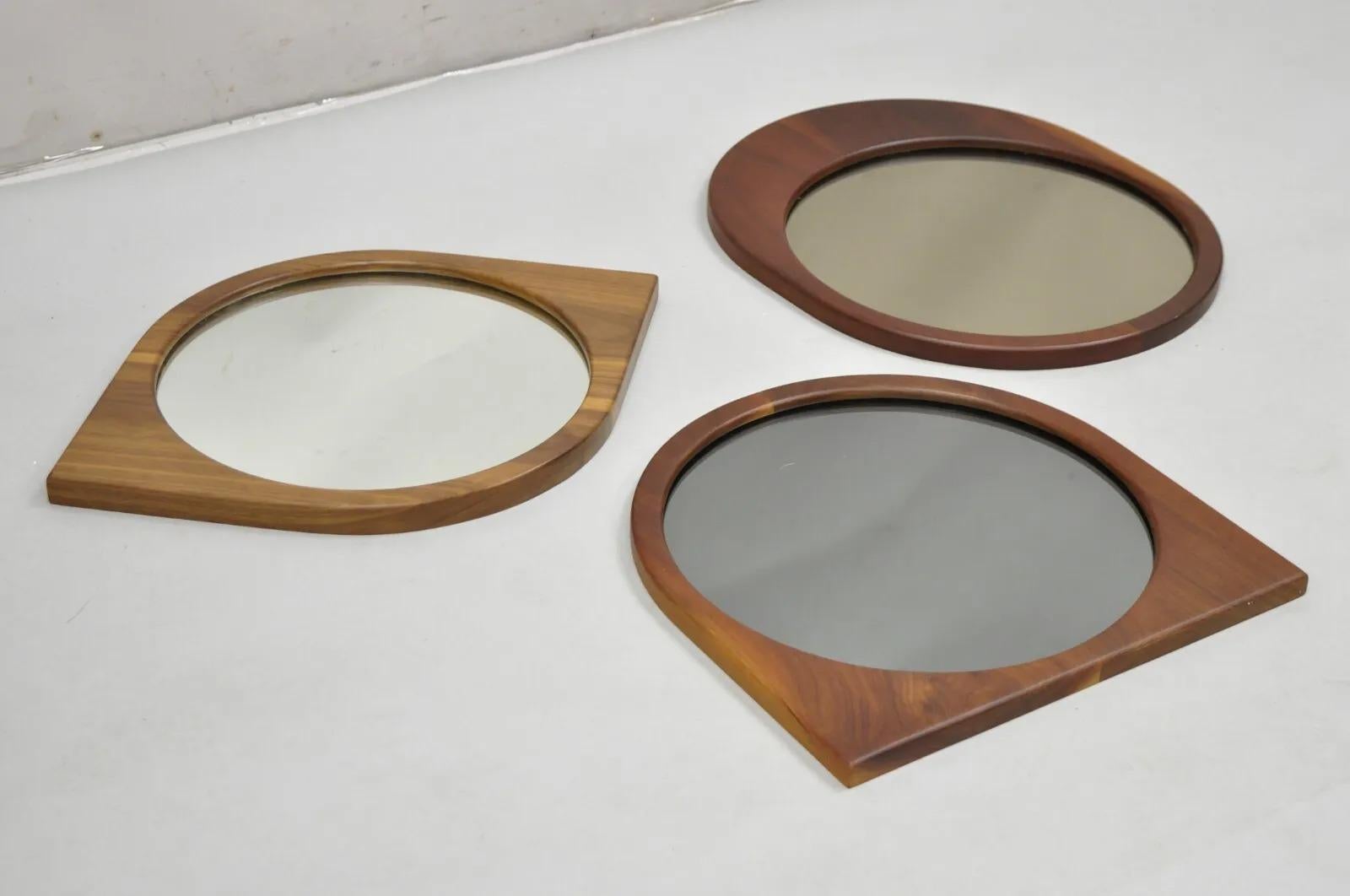 Mid Century Danish Modern Sculpted Teak Wood Mirrors - 3 pc Set For Sale 6