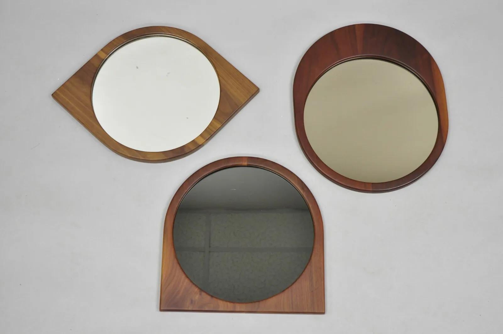 Mid Century Danish Modern Sculpted Teak Wood Mirrors - 3 pc Set For Sale 7