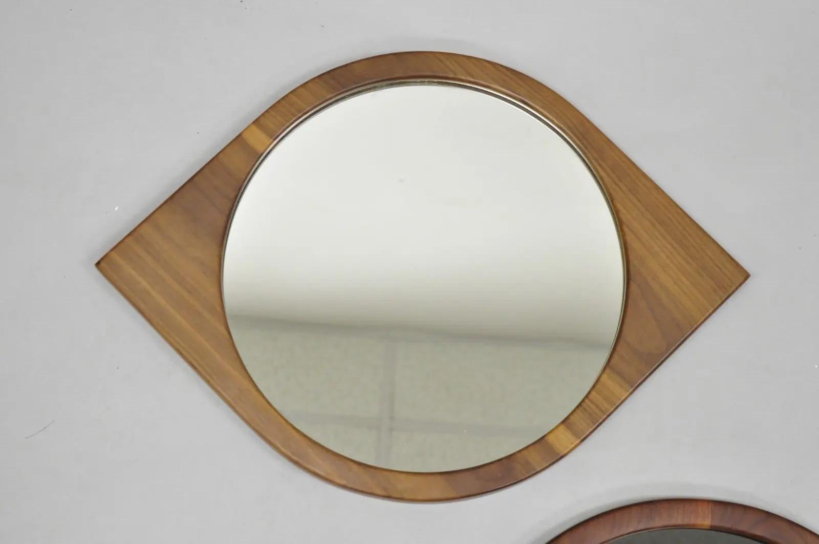 Mid-Century Modern Mid Century Danish Modern Sculpted Teak Wood Mirrors - 3 pc Set For Sale