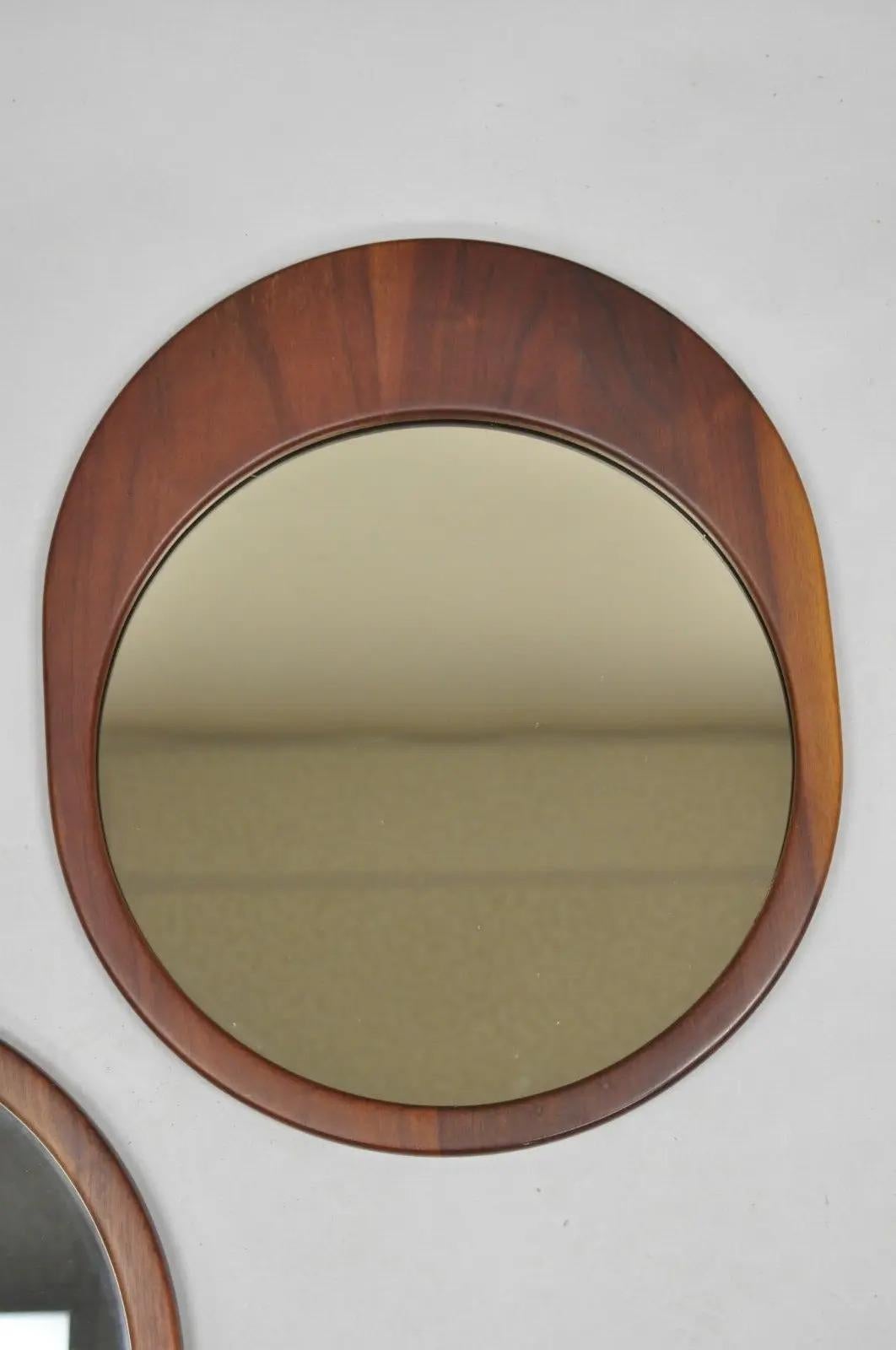 Mid Century Danish Modern Sculpted Teak Wood Mirrors - 3 pc Set In Good Condition For Sale In Philadelphia, PA