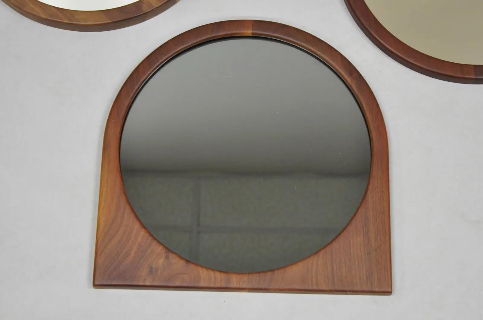 20th Century Mid Century Danish Modern Sculpted Teak Wood Mirrors - 3 pc Set For Sale